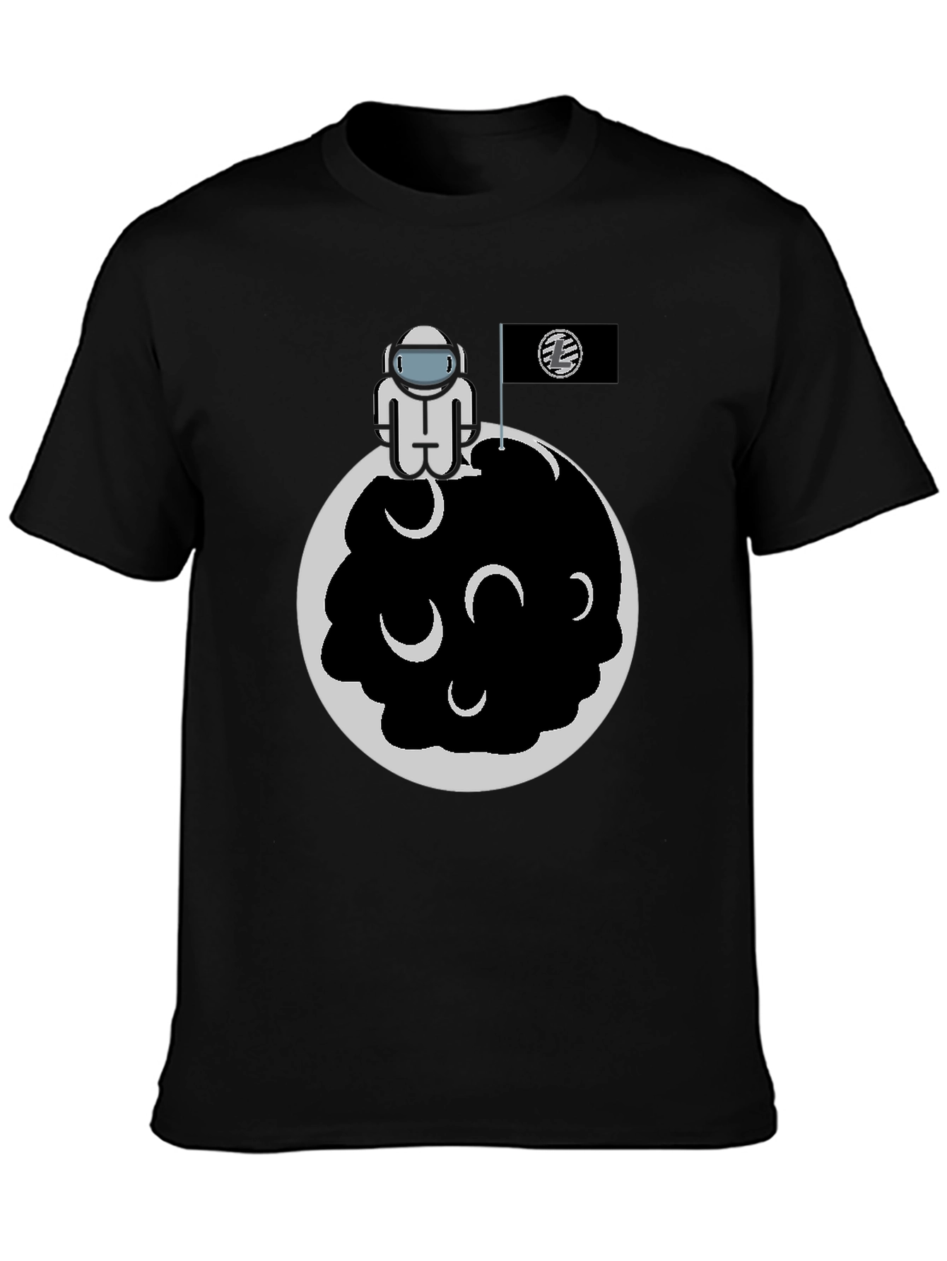 Astronaut on Moon Graphic Tee - Black Cotton Blend