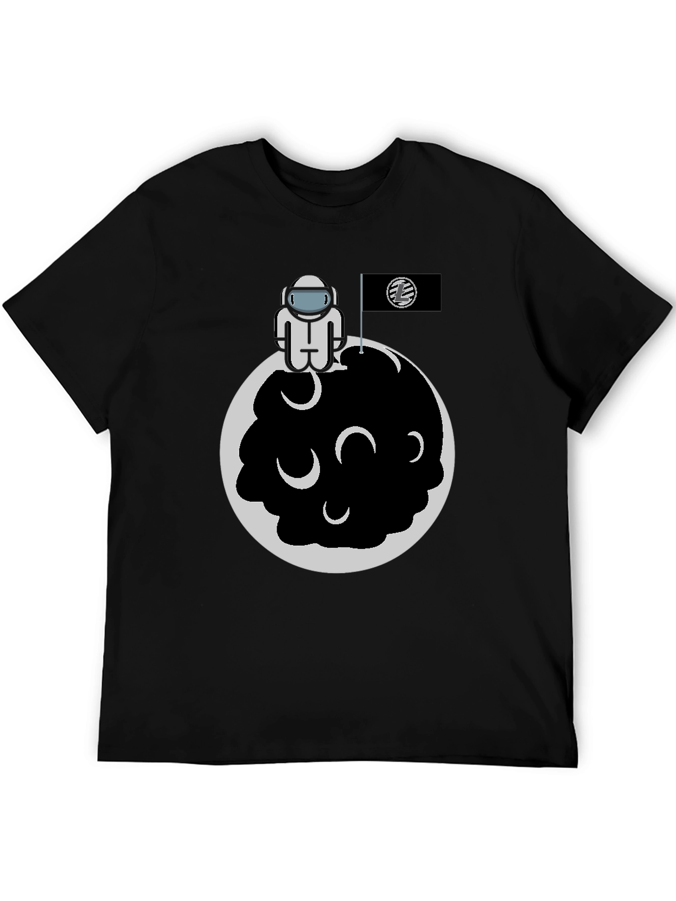 Astronaut on Moon Graphic Tee - Black Cotton Blend