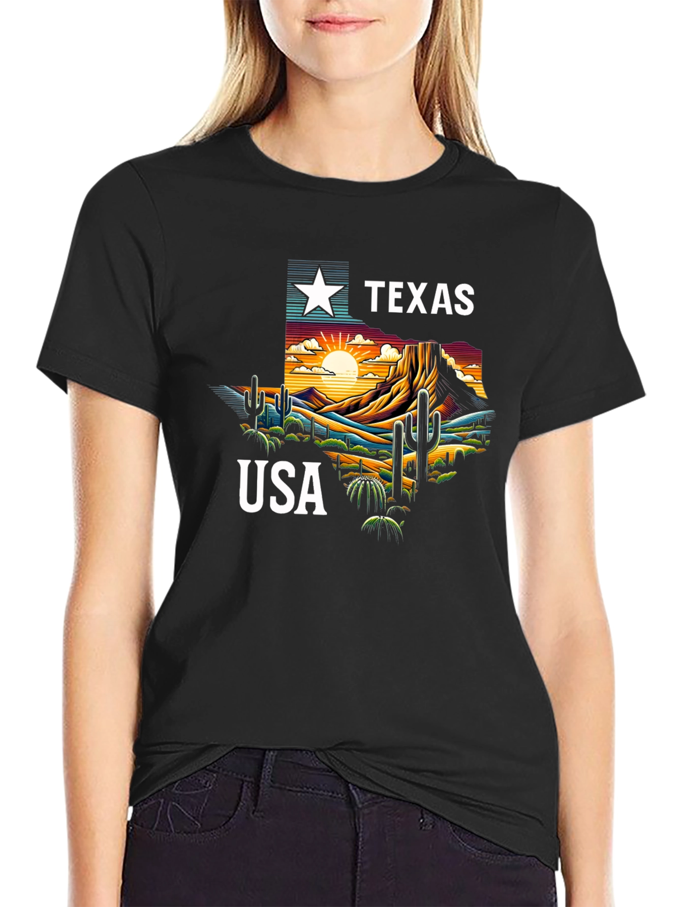 Texas USA Graphic Print Tee - Black