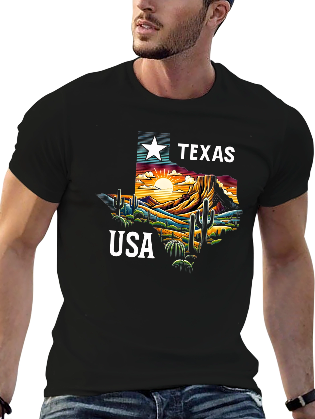 Texas USA Graphic Print Tee - Black