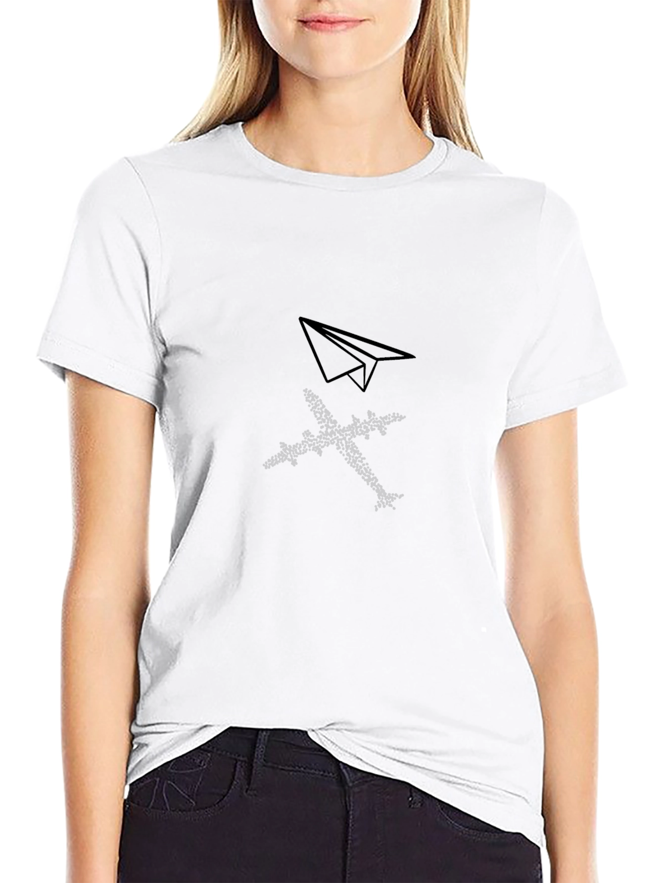 Black Airplane Print Crew Neck T-Shirt