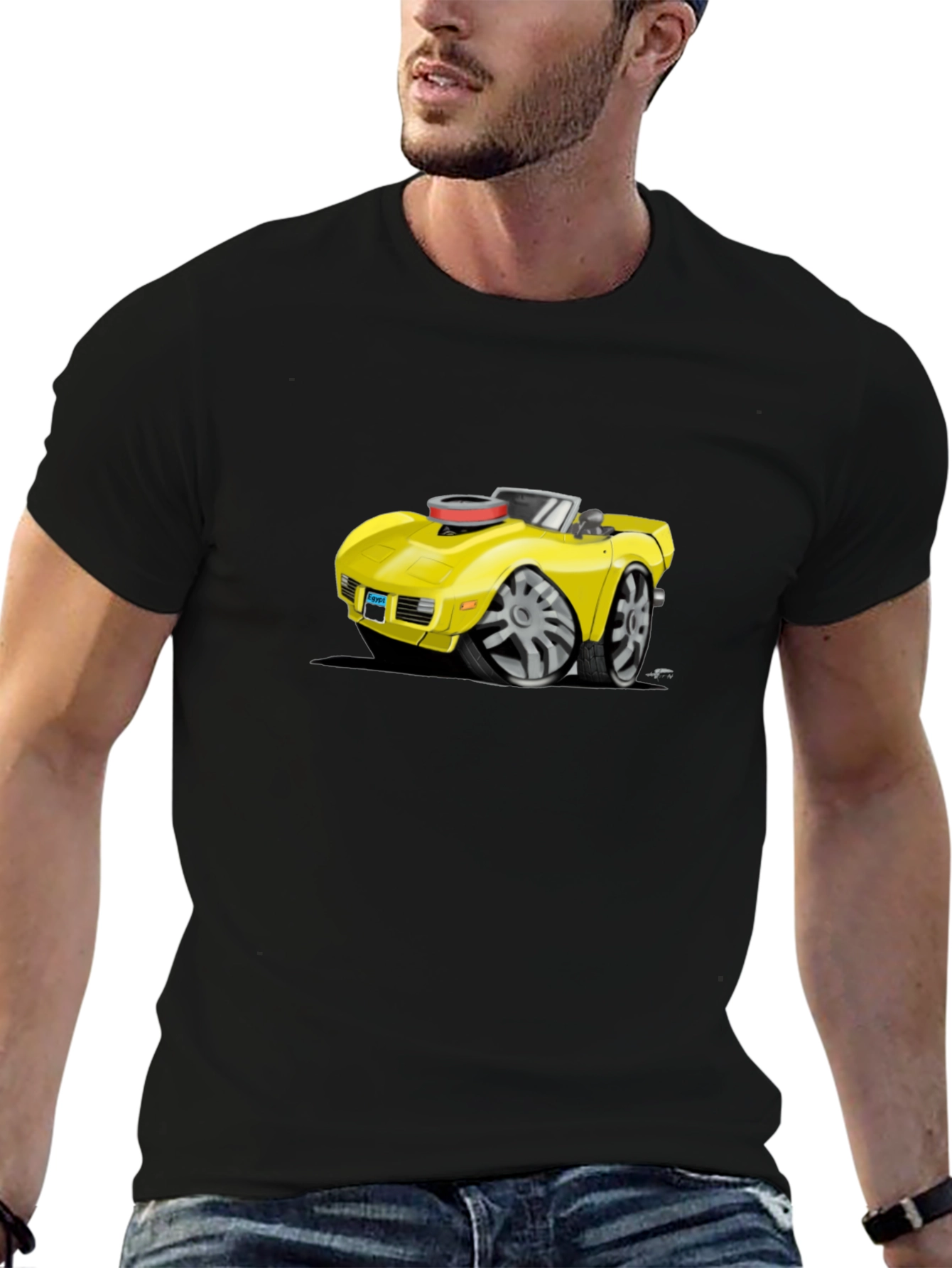 Cartoon Car Graphic Tee - Black