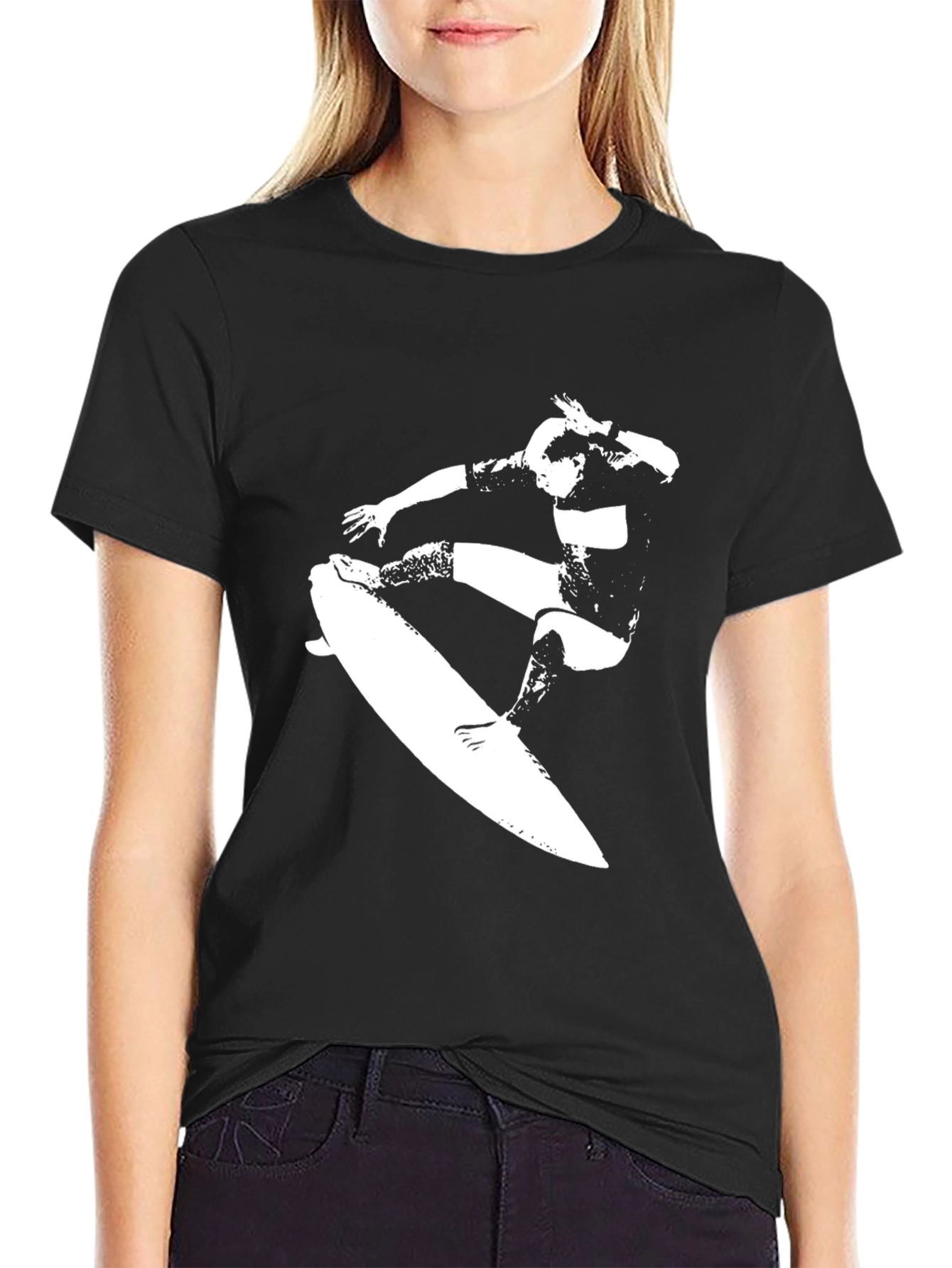 Surfing Silhouette Graphic Tee - Black
