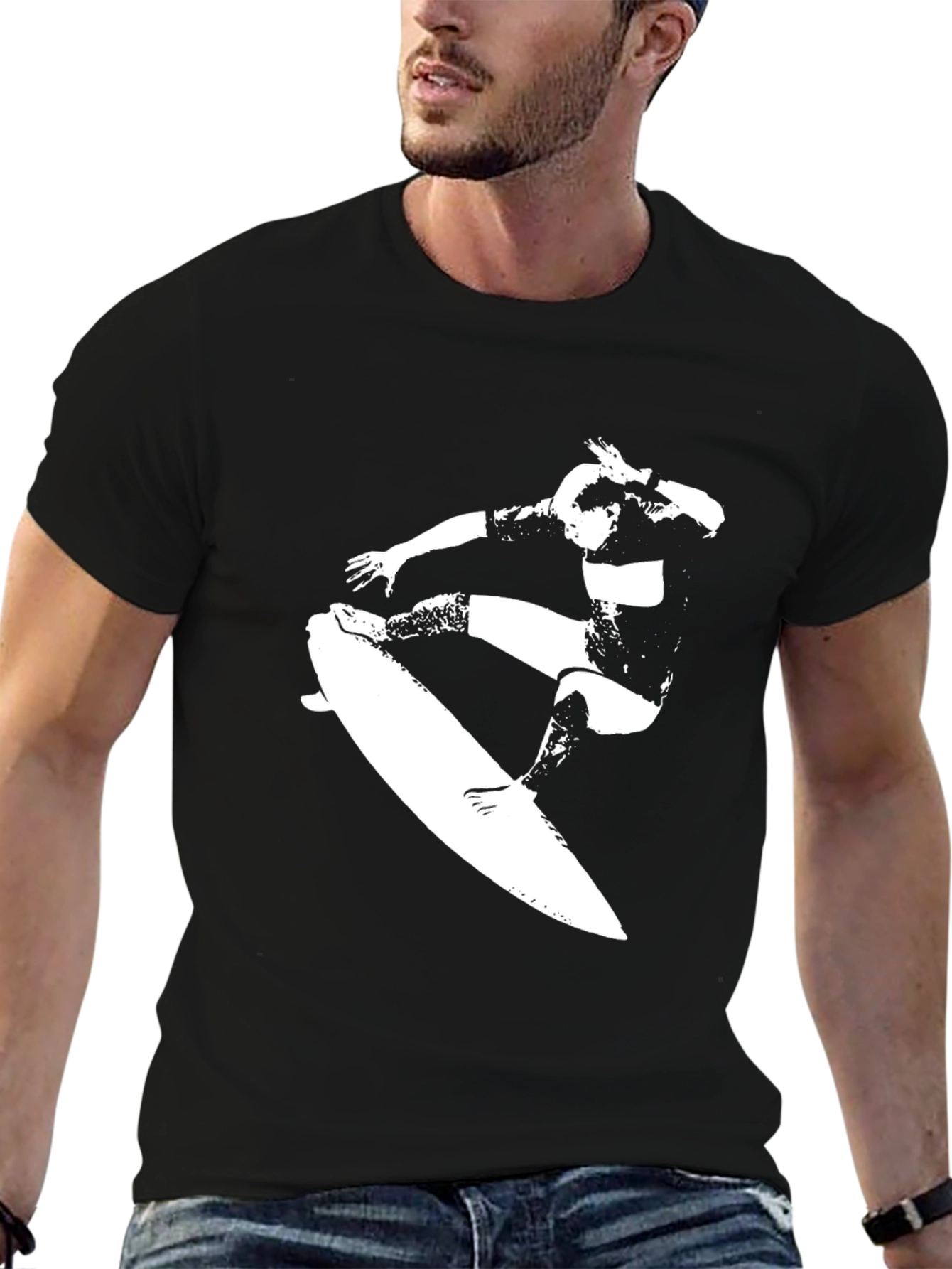 Surfing Silhouette Graphic Tee - Black