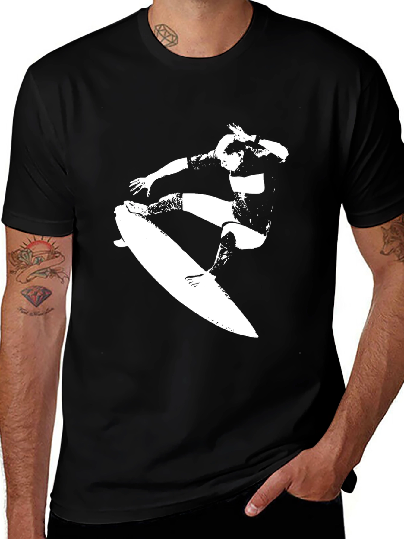 Surfing Silhouette Graphic Tee - Black