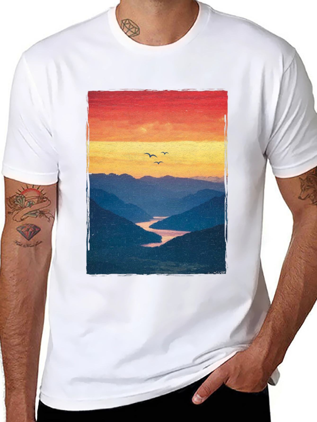 Sunset Mountain River Graphic Tee