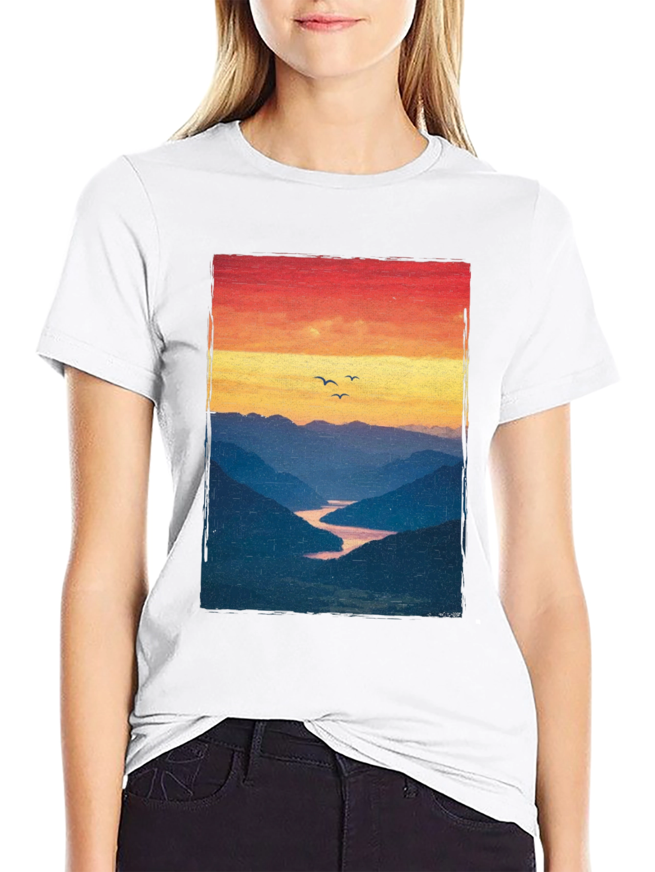 Sunset Mountain River Graphic Tee