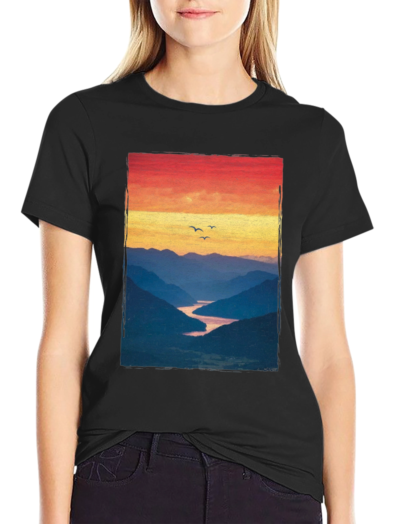 Sunset Mountain River Graphic Tee