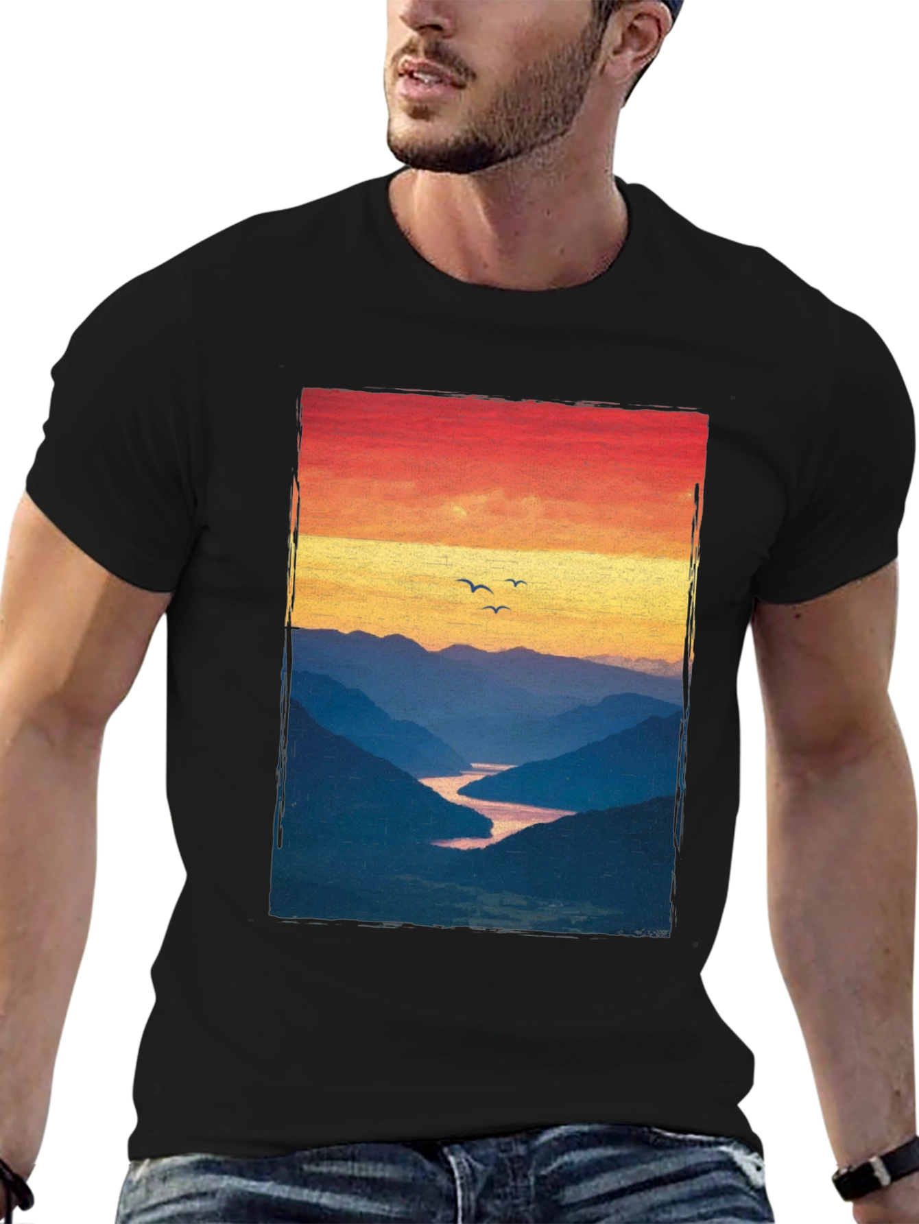 Sunset Mountain River Graphic Tee