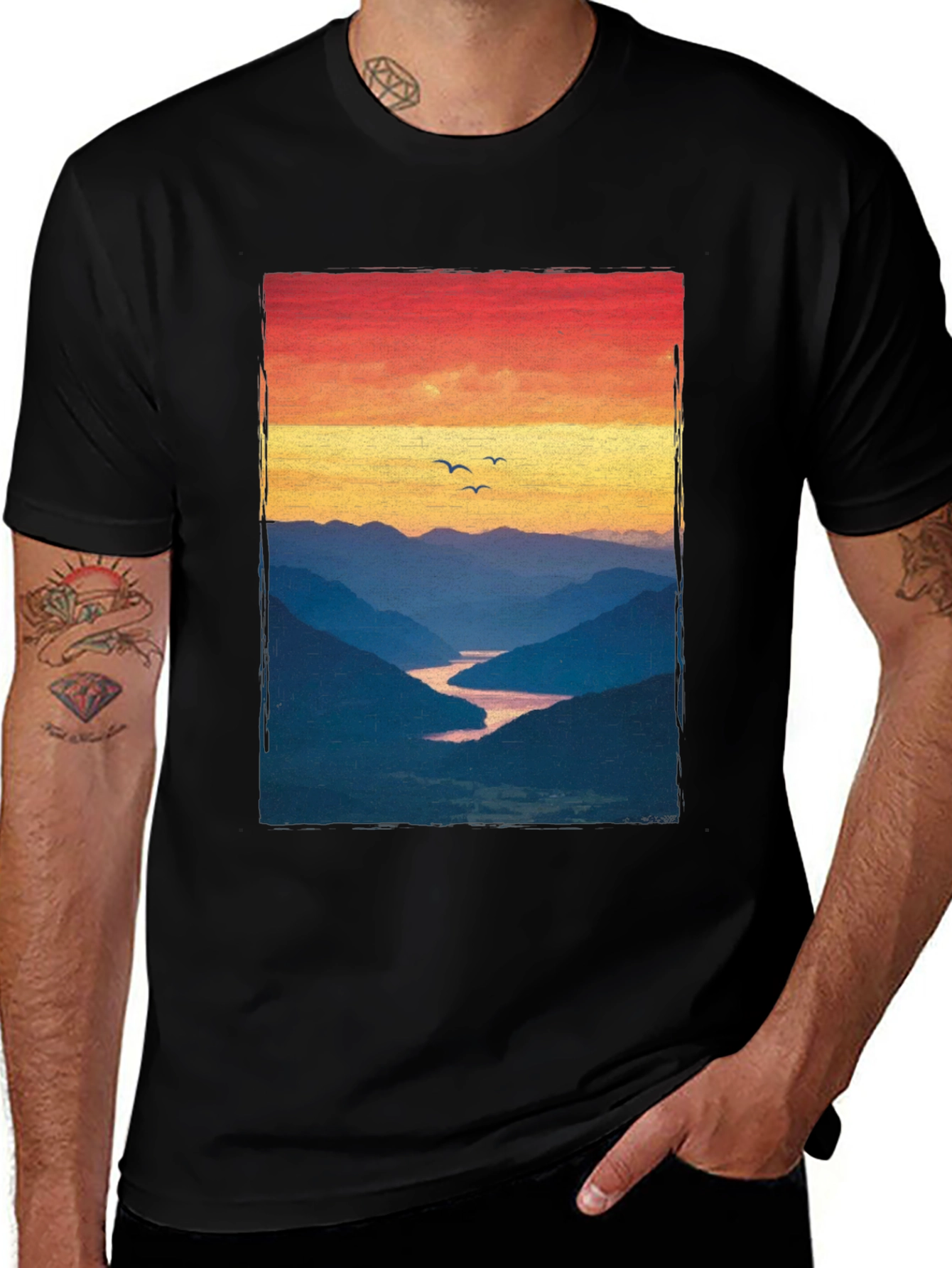 Sunset Mountain River Graphic Tee