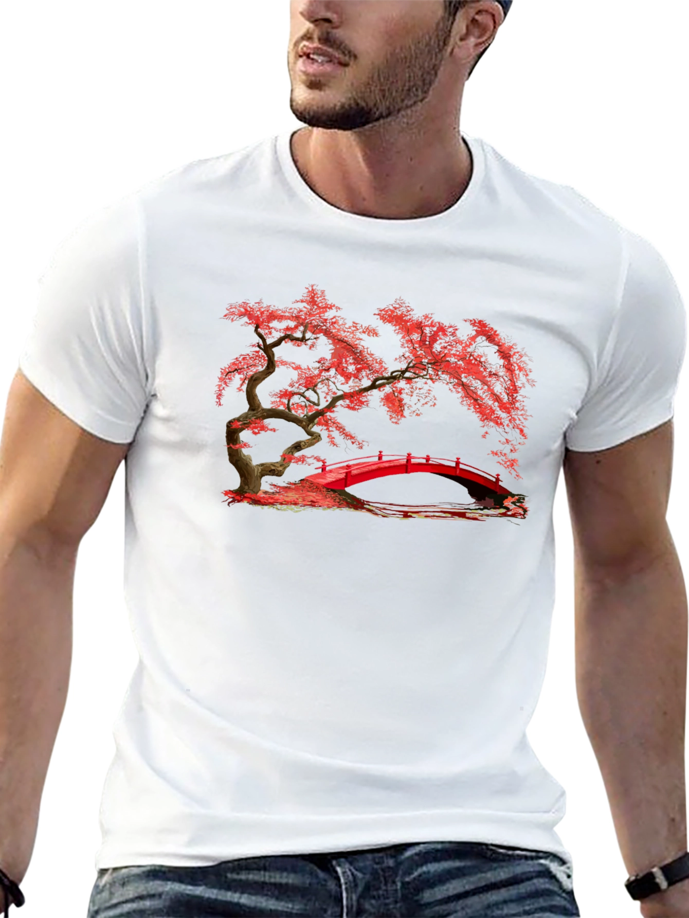 Red Bridge Bonsai Black T-Shirt