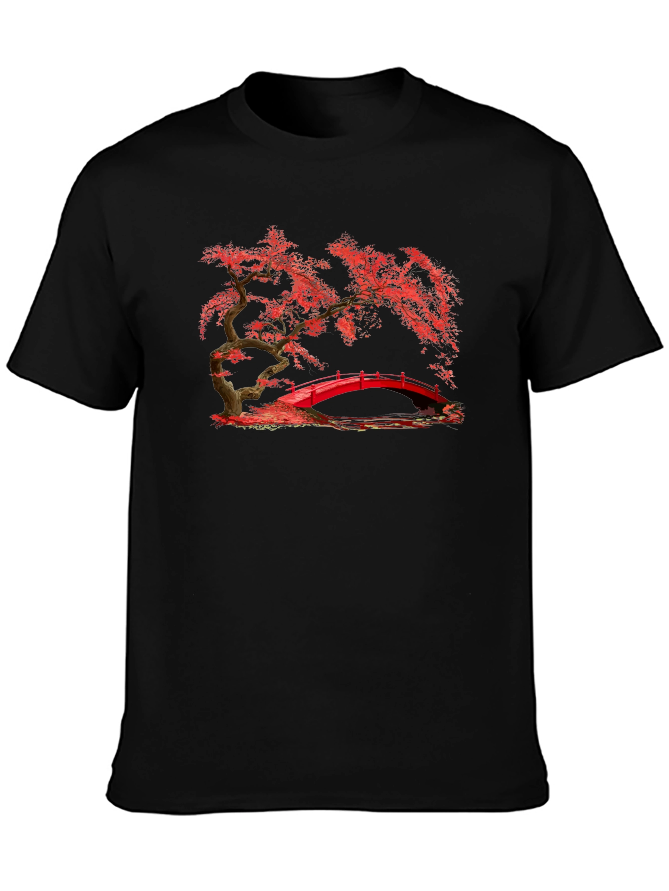 Red Bridge Bonsai Black T-Shirt