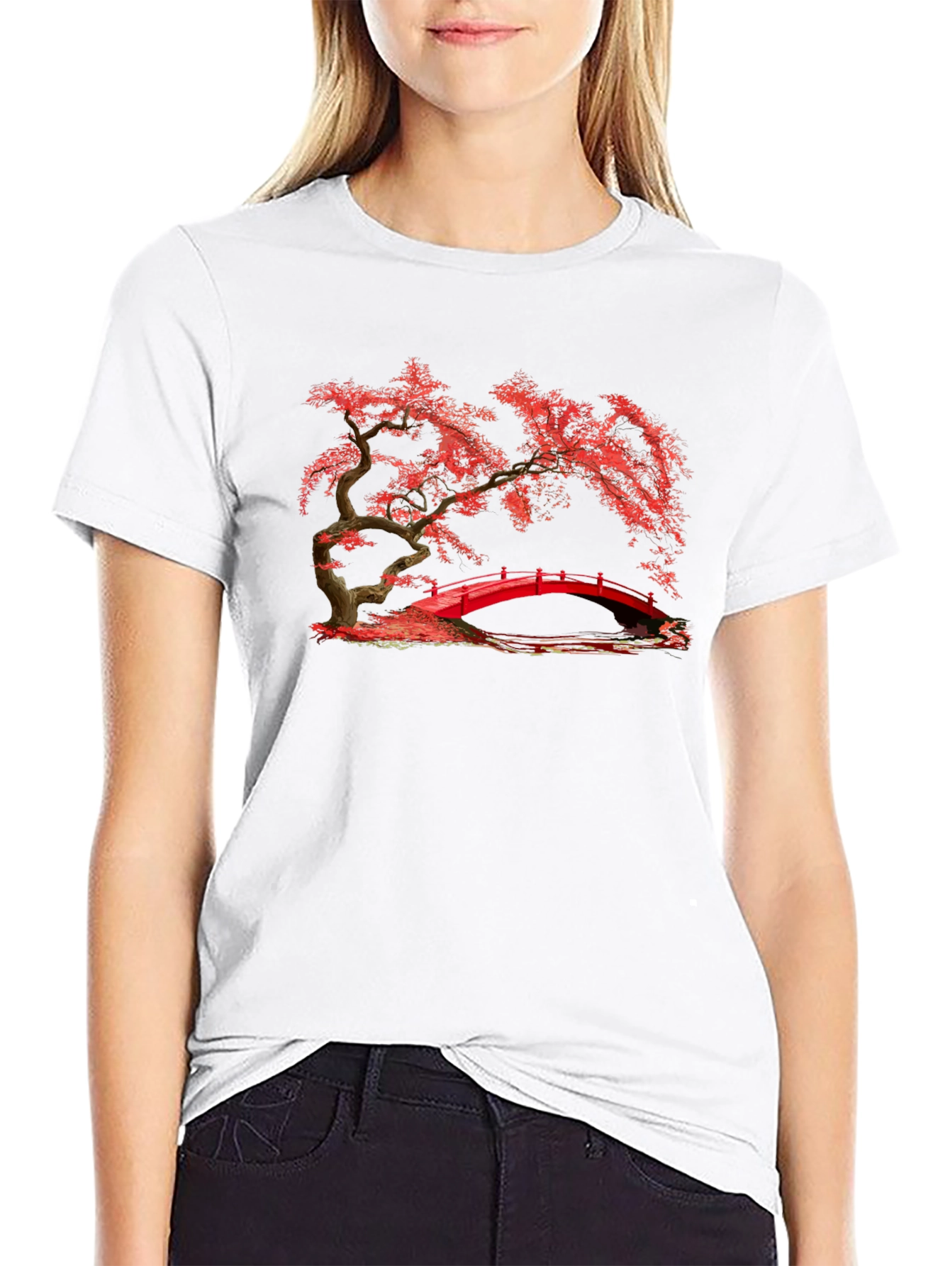 Red Bridge Bonsai Black T-Shirt
