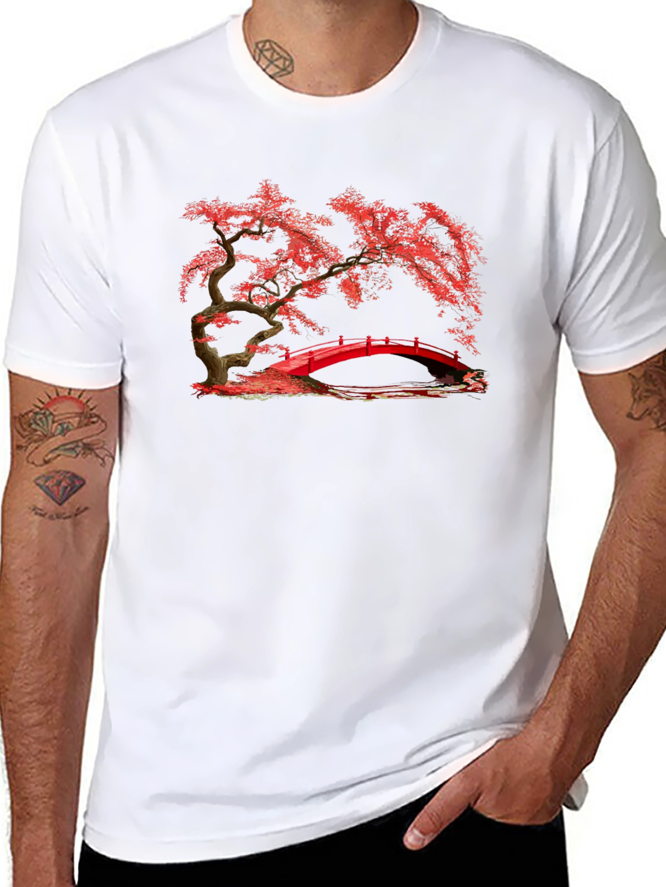 Red Bridge Bonsai Black T-Shirt