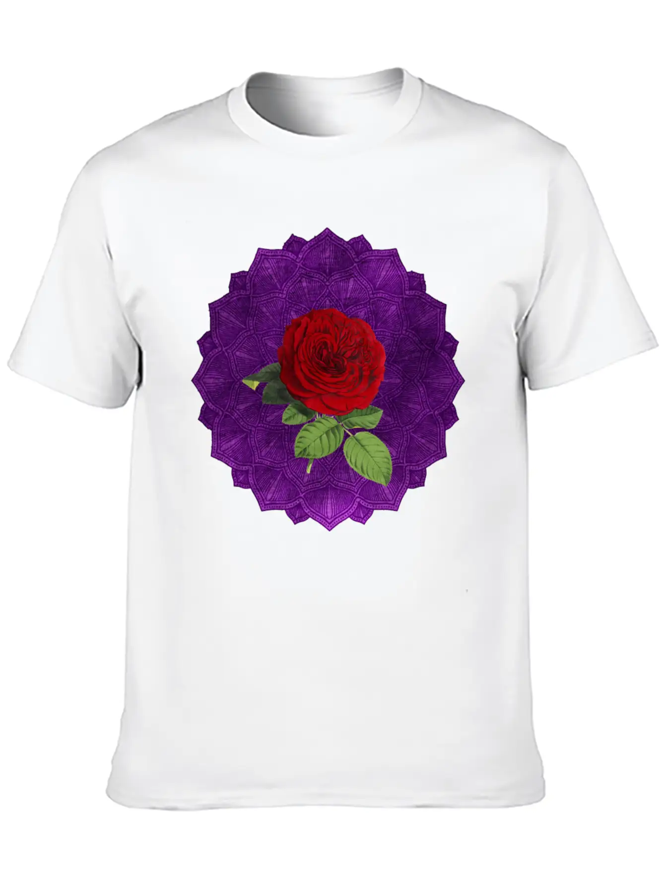 Purple Vintage Red Rose Sacred Mandala Yoga Good Lightweight Cotton T-Shirt – Daily Comfort Graphic Shirt