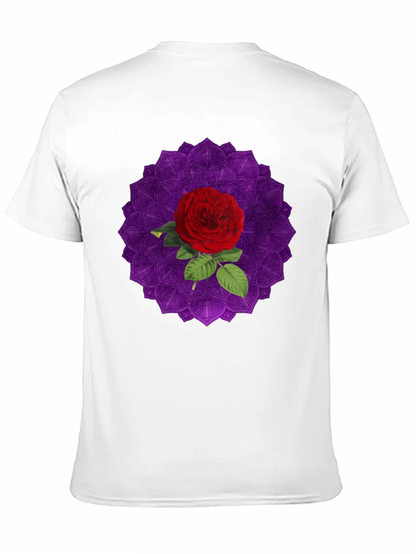 Purple Vintage Red Rose Sacred Mandala Yoga Good Lightweight Cotton T-Shirt – Daily Comfort Graphic Shirt