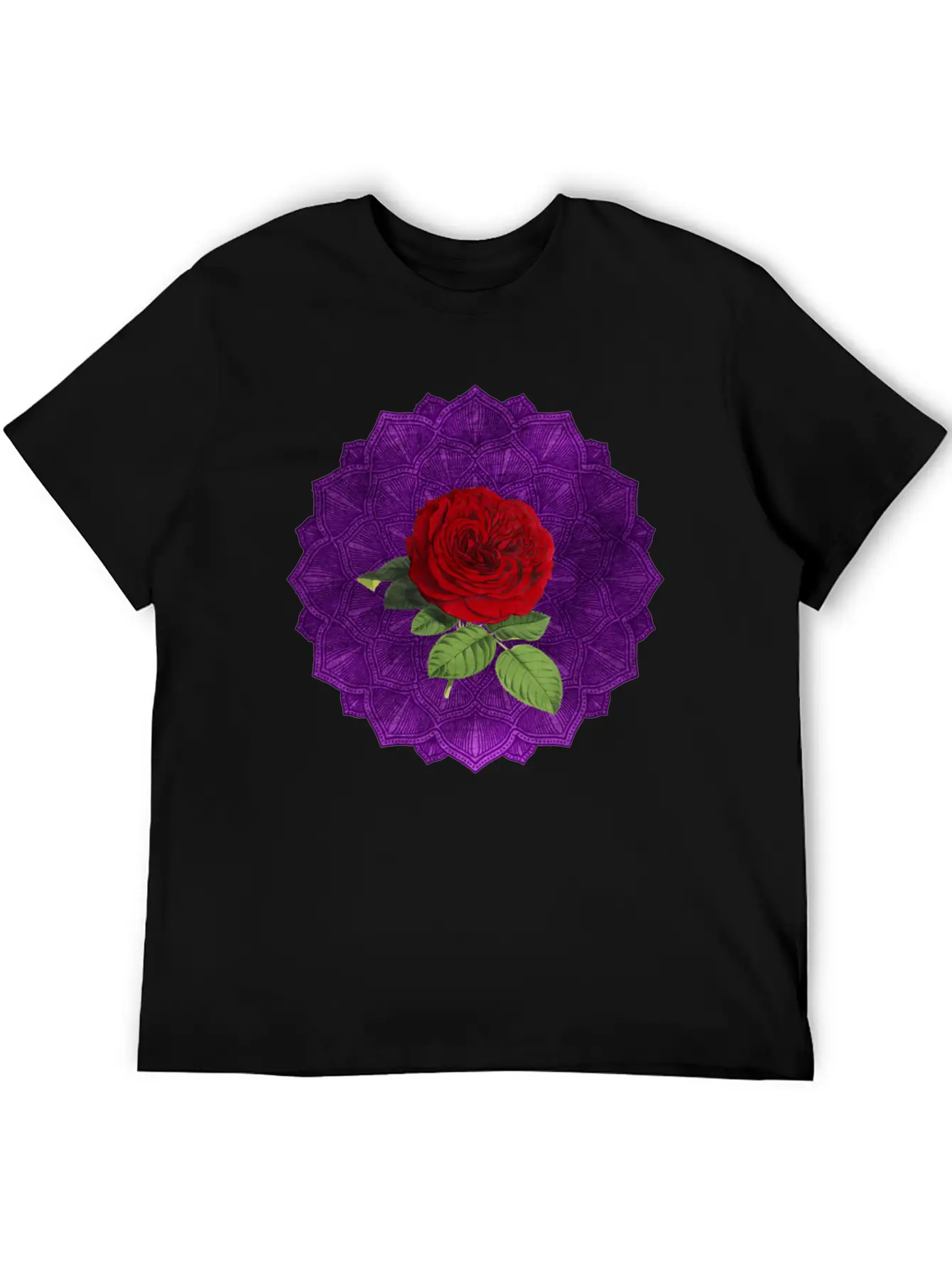 Purple Vintage Red Rose Sacred Mandala Yoga Good Lightweight Cotton T-Shirt – Daily Comfort Graphic Shirt