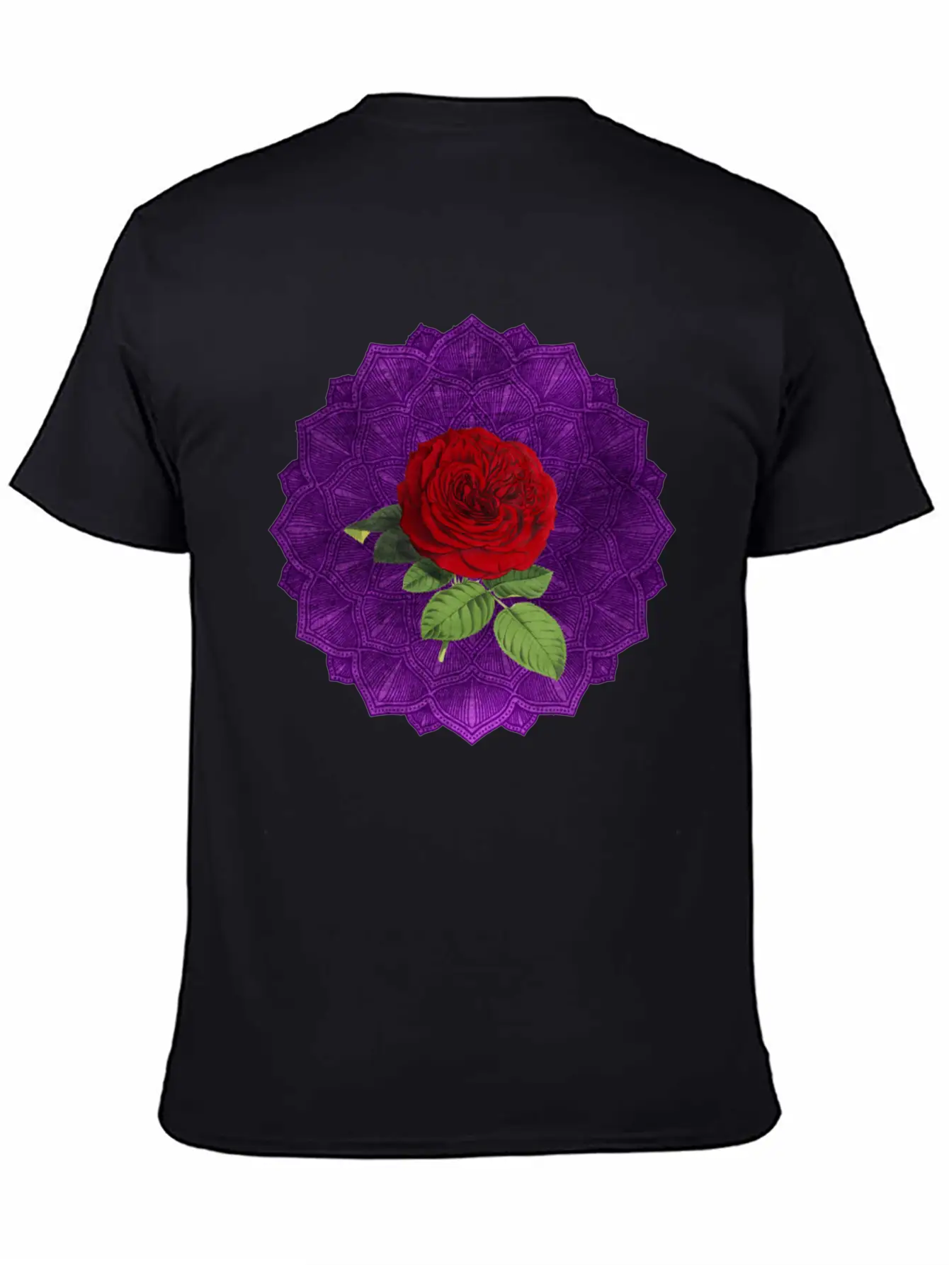 Purple Vintage Red Rose Sacred Mandala Yoga Good Lightweight Cotton T-Shirt – Daily Comfort Graphic Shirt