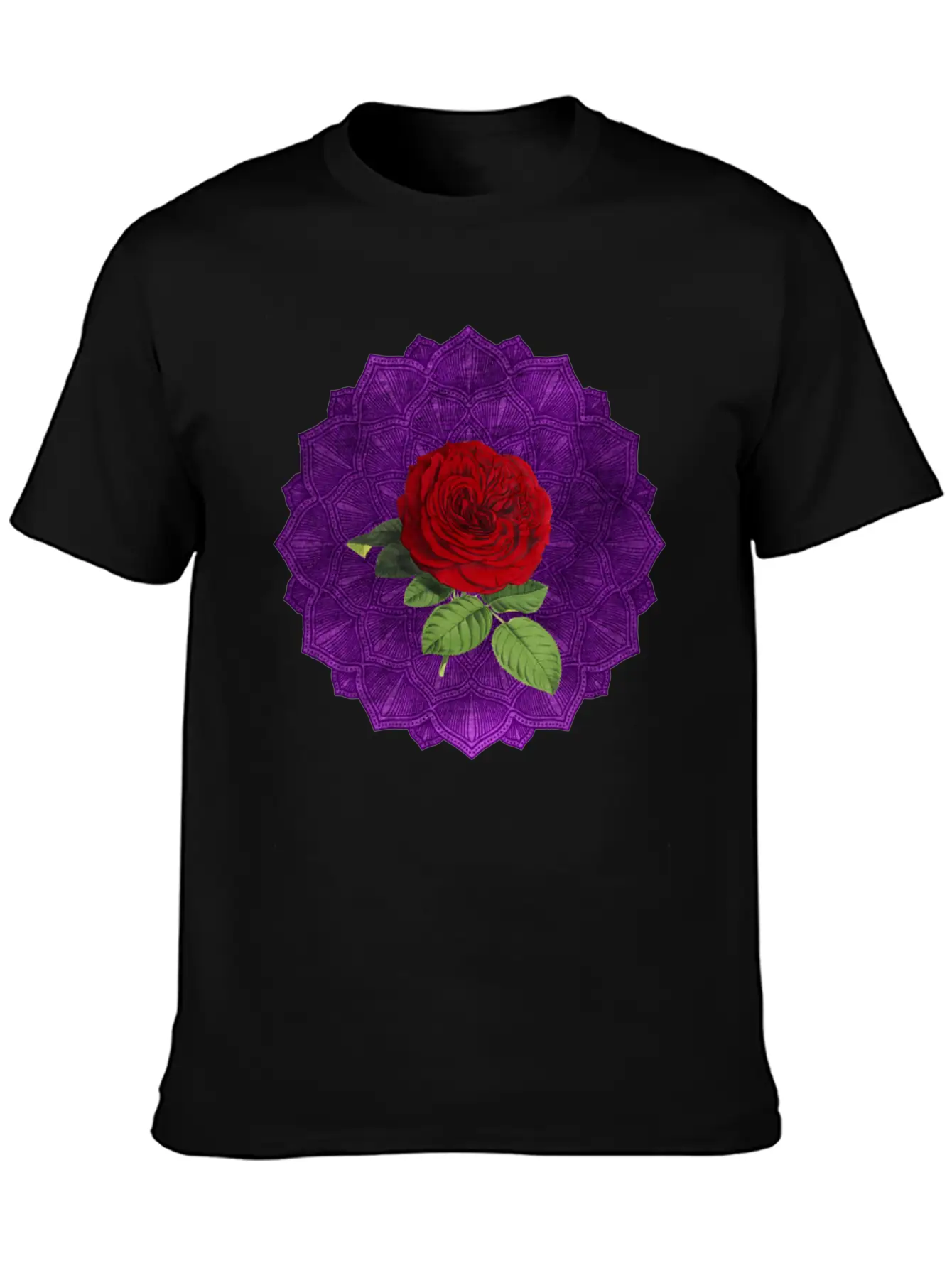 Purple Vintage Red Rose Sacred Mandala Yoga Good Lightweight Cotton T-Shirt – Daily Comfort Graphic Shirt