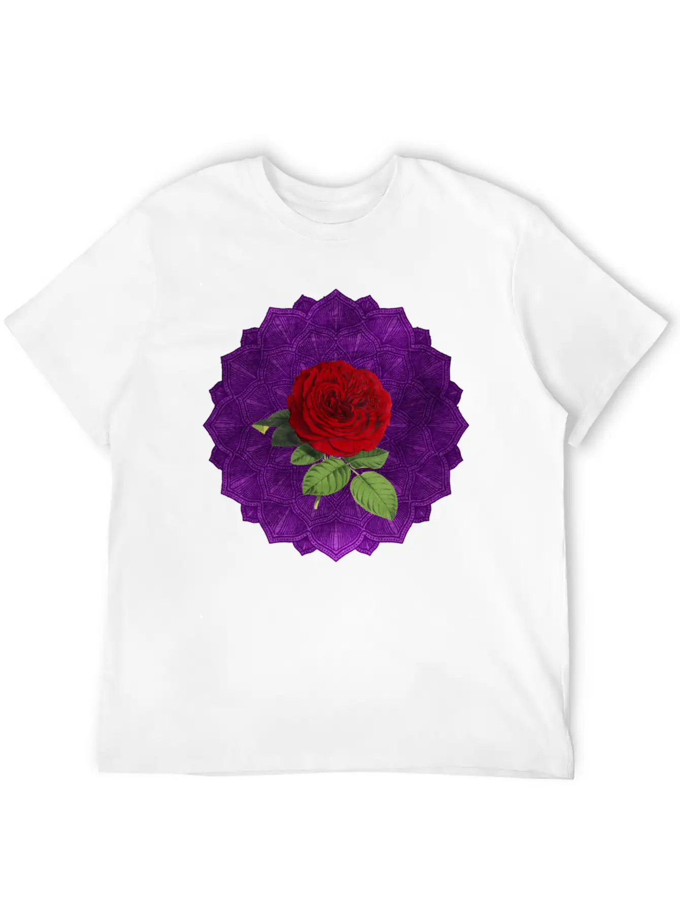 Purple Vintage Red Rose Sacred Mandala Yoga Good Lightweight Cotton T-Shirt – Daily Comfort Graphic Shirt