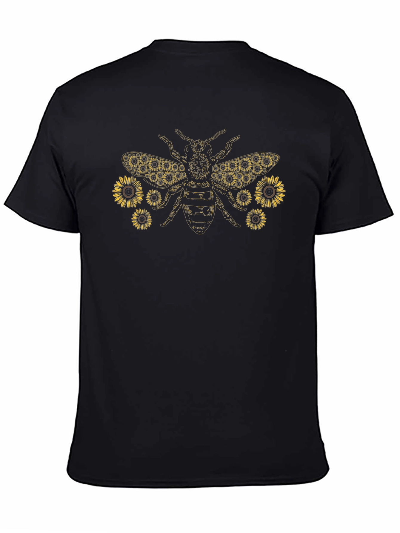 Sunflower Bee Graphic Tee - Black Cotton Shirt