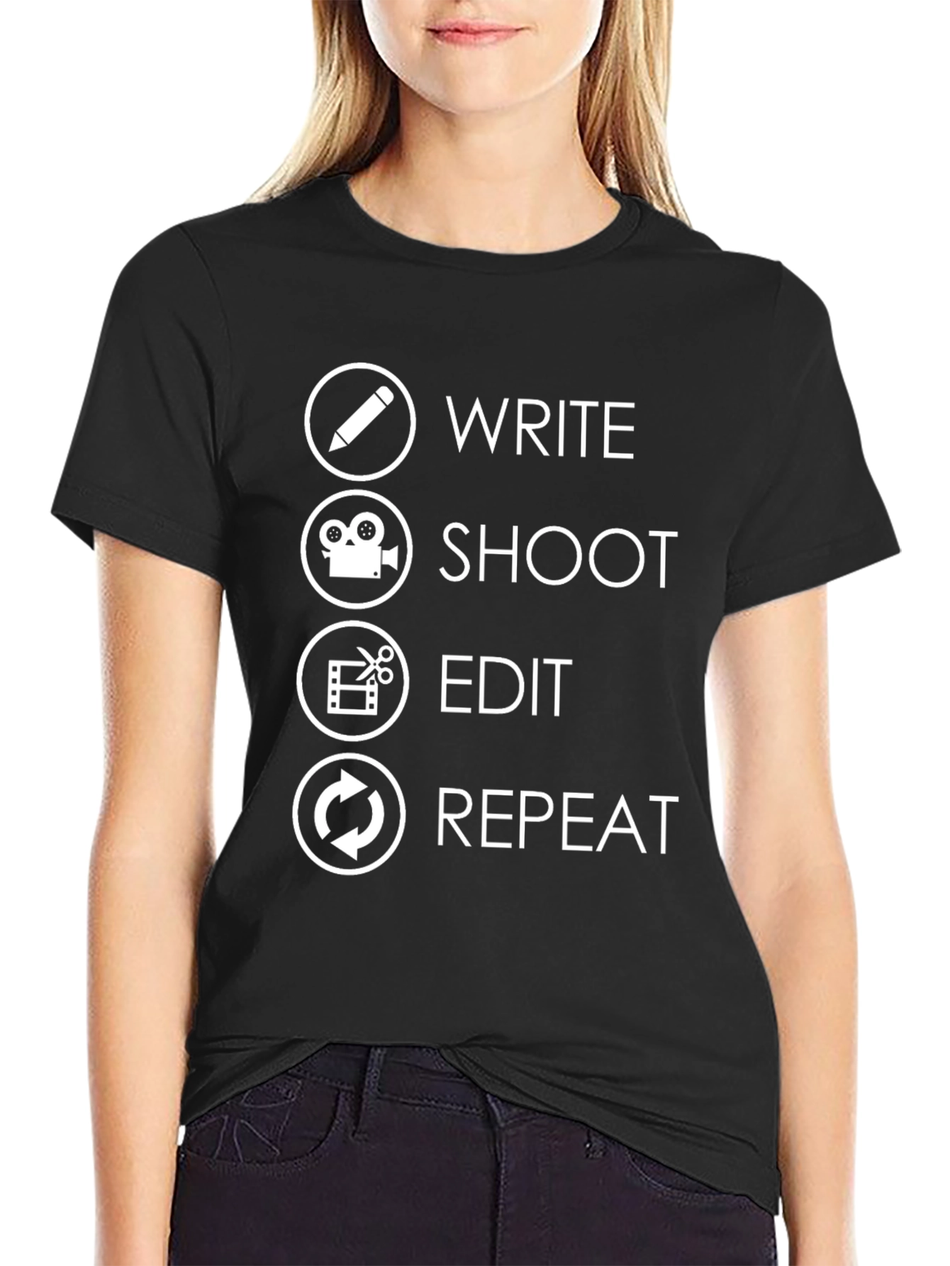 Write Shoot Edit Repeat Filmmaker Black Graphic T-Shirt