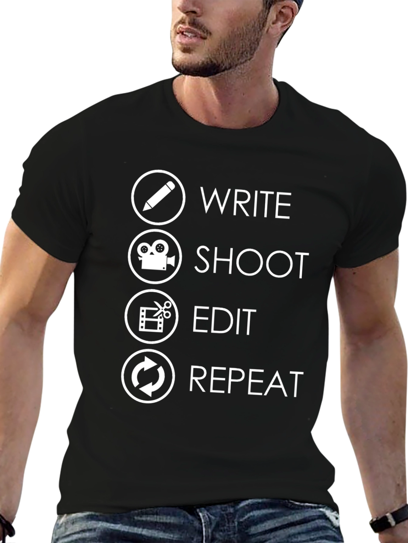 Write Shoot Edit Repeat Filmmaker Black Graphic T-Shirt