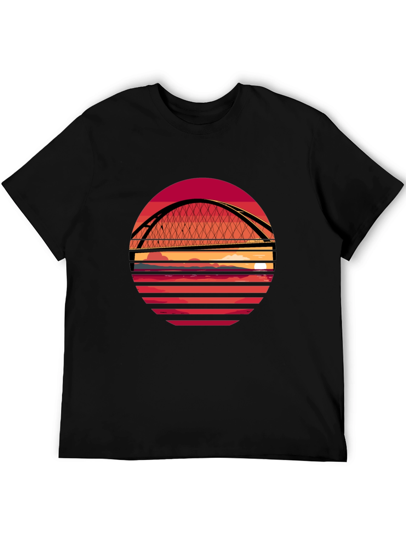 Sunset Bridge Graphic T-Shirt - Stylish Crew Neck Tee
