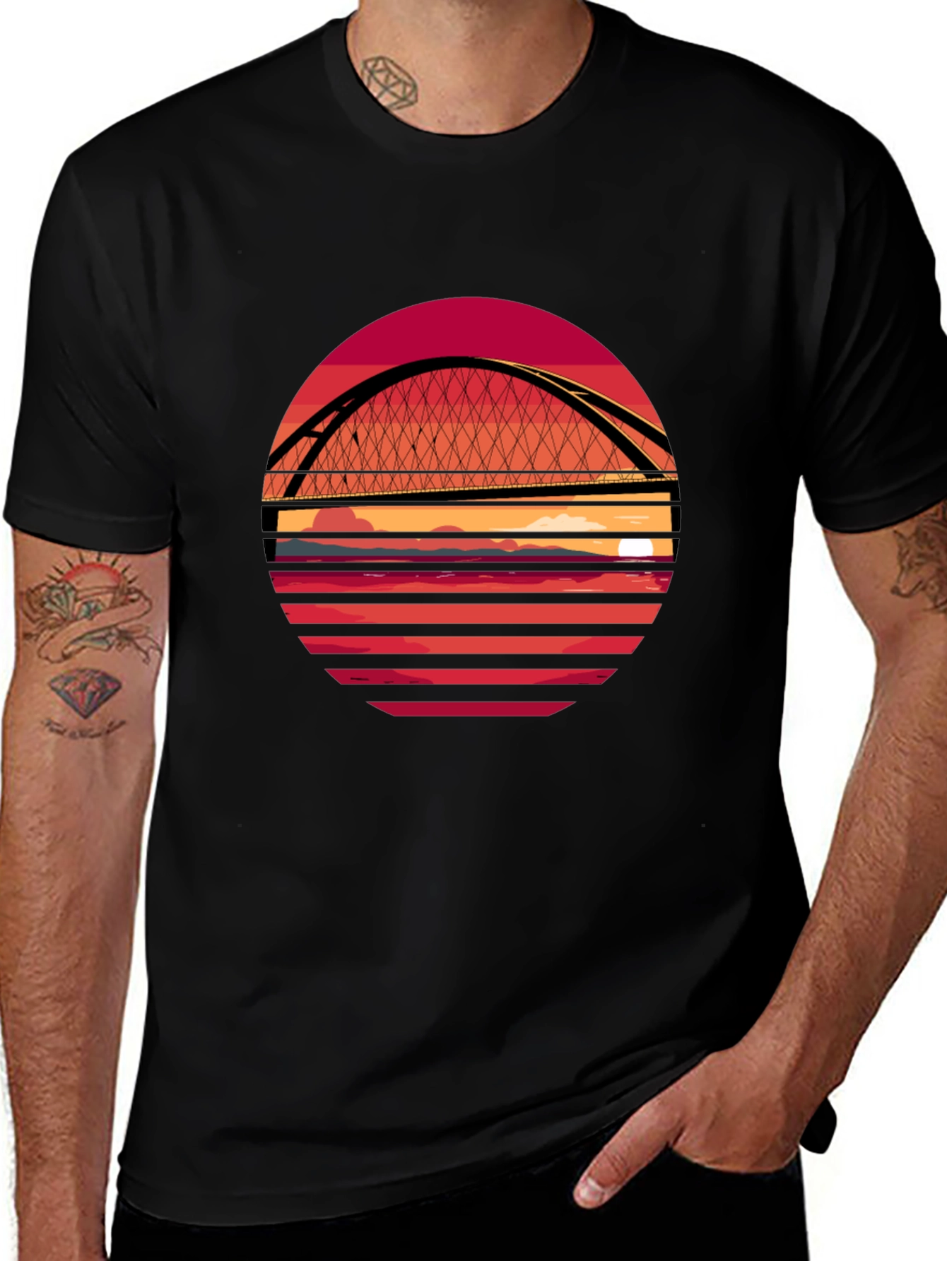 Sunset Bridge Graphic T-Shirt - Stylish Crew Neck Tee