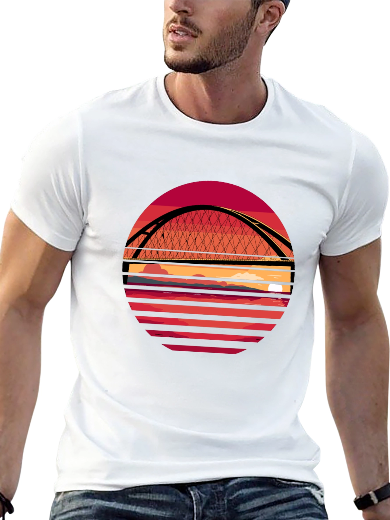 Sunset Bridge Graphic T-Shirt - Stylish Crew Neck Tee