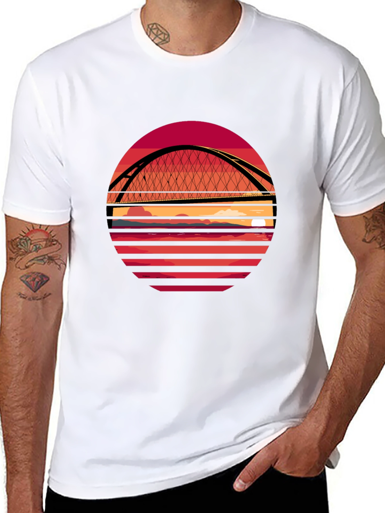 Sunset Bridge Graphic T-Shirt - Stylish Crew Neck Tee