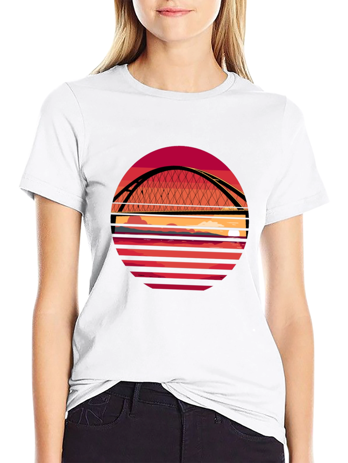 Sunset Bridge Graphic T-Shirt - Stylish Crew Neck Tee