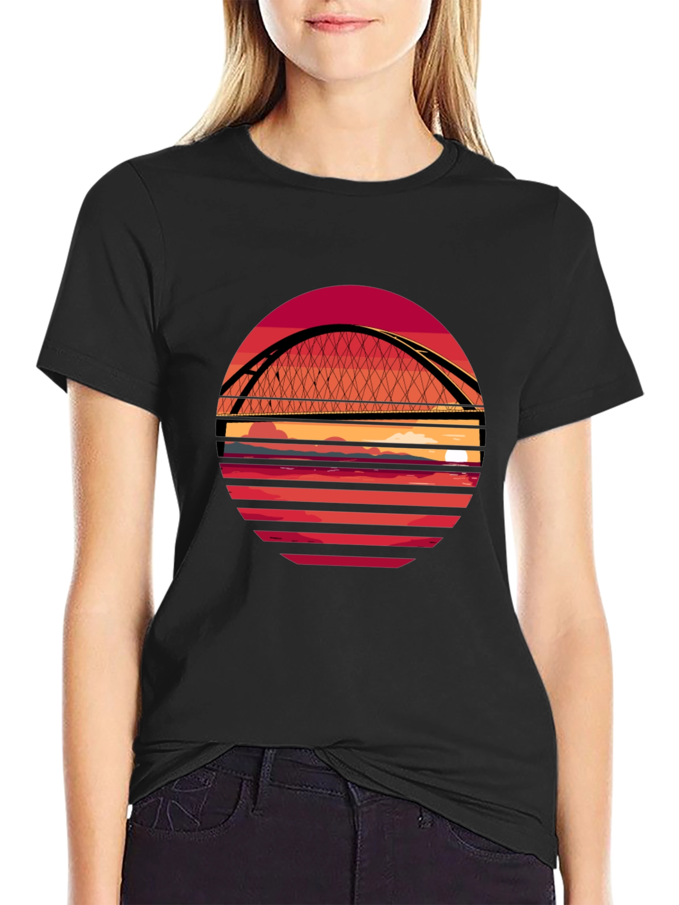 Sunset Bridge Graphic T-Shirt - Stylish Crew Neck Tee