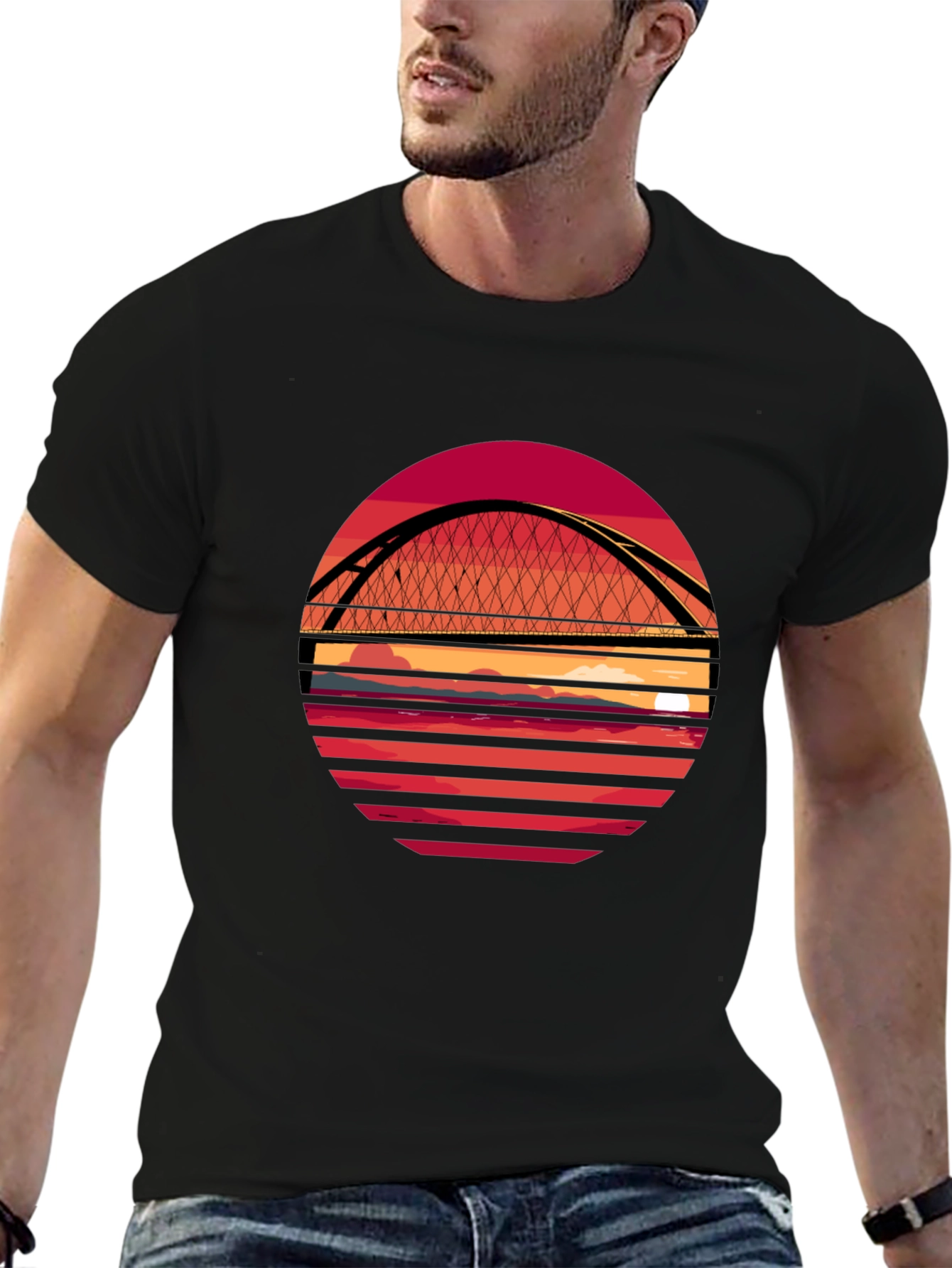 Sunset Bridge Graphic T-Shirt - Stylish Crew Neck Tee