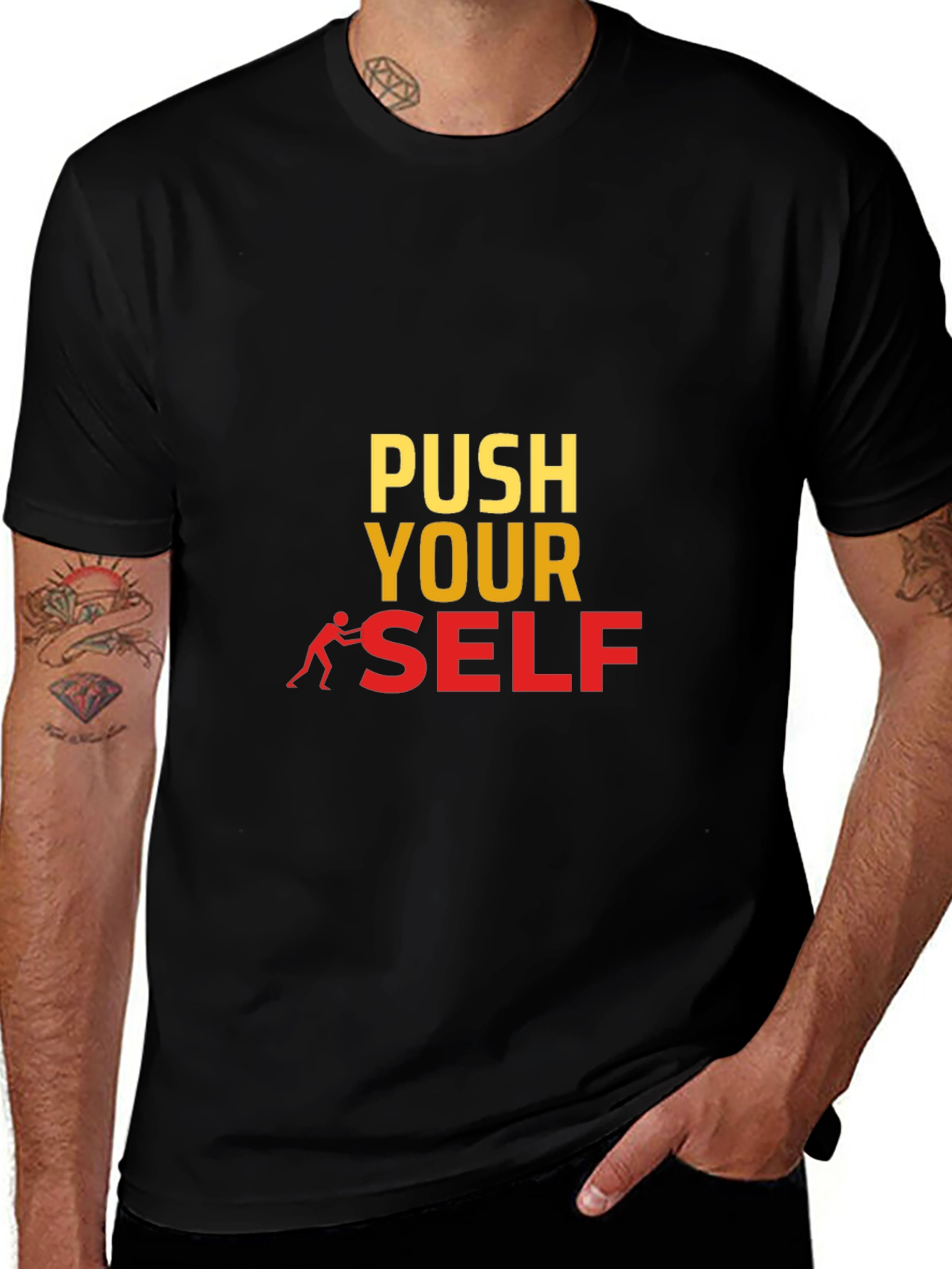 Push Yourself Black Graphic Tee - Motivational Design