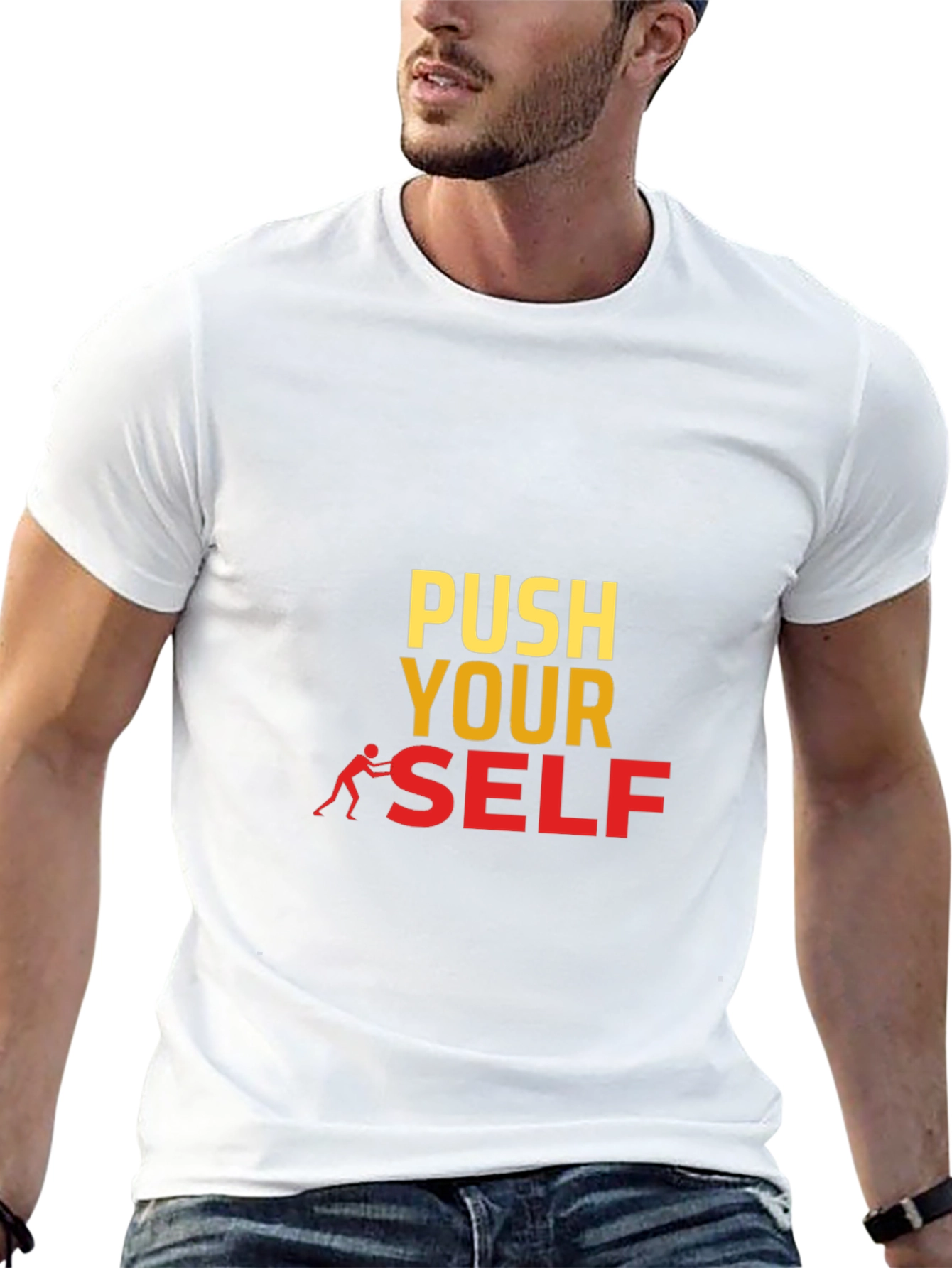 Push Yourself Black Graphic Tee - Motivational Design