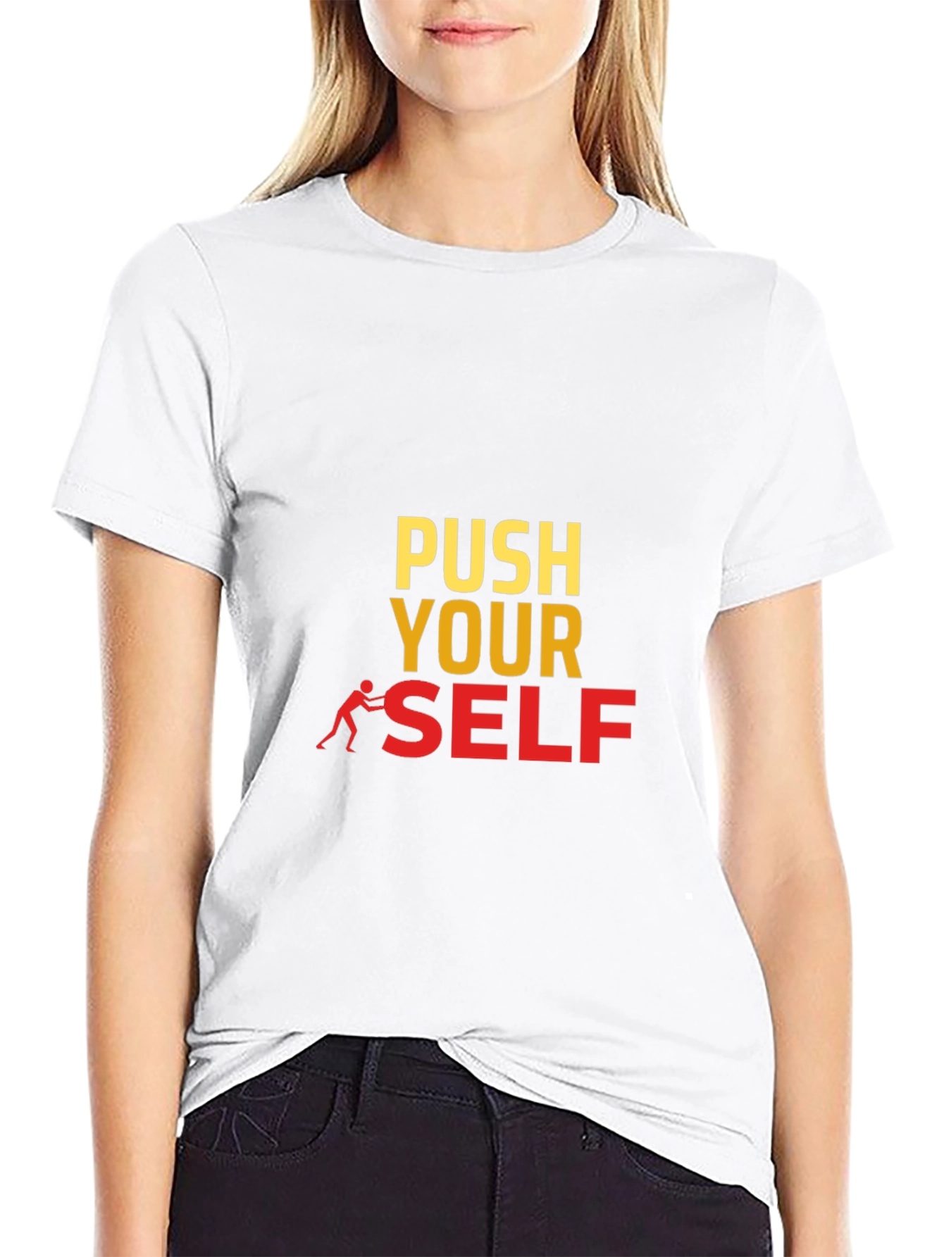 Push Yourself Black Graphic Tee - Motivational Design