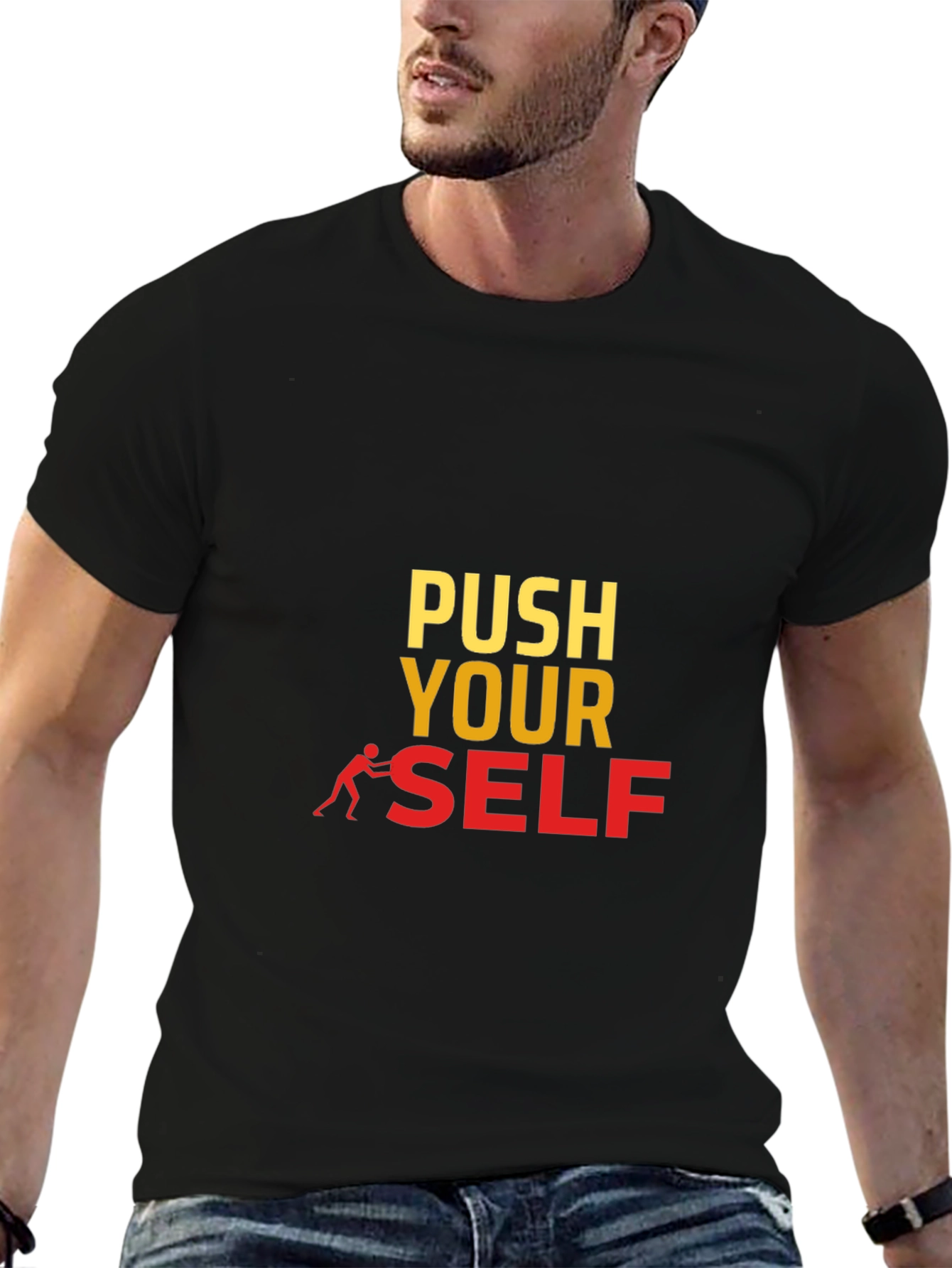 Push Yourself Black Graphic Tee - Motivational Design