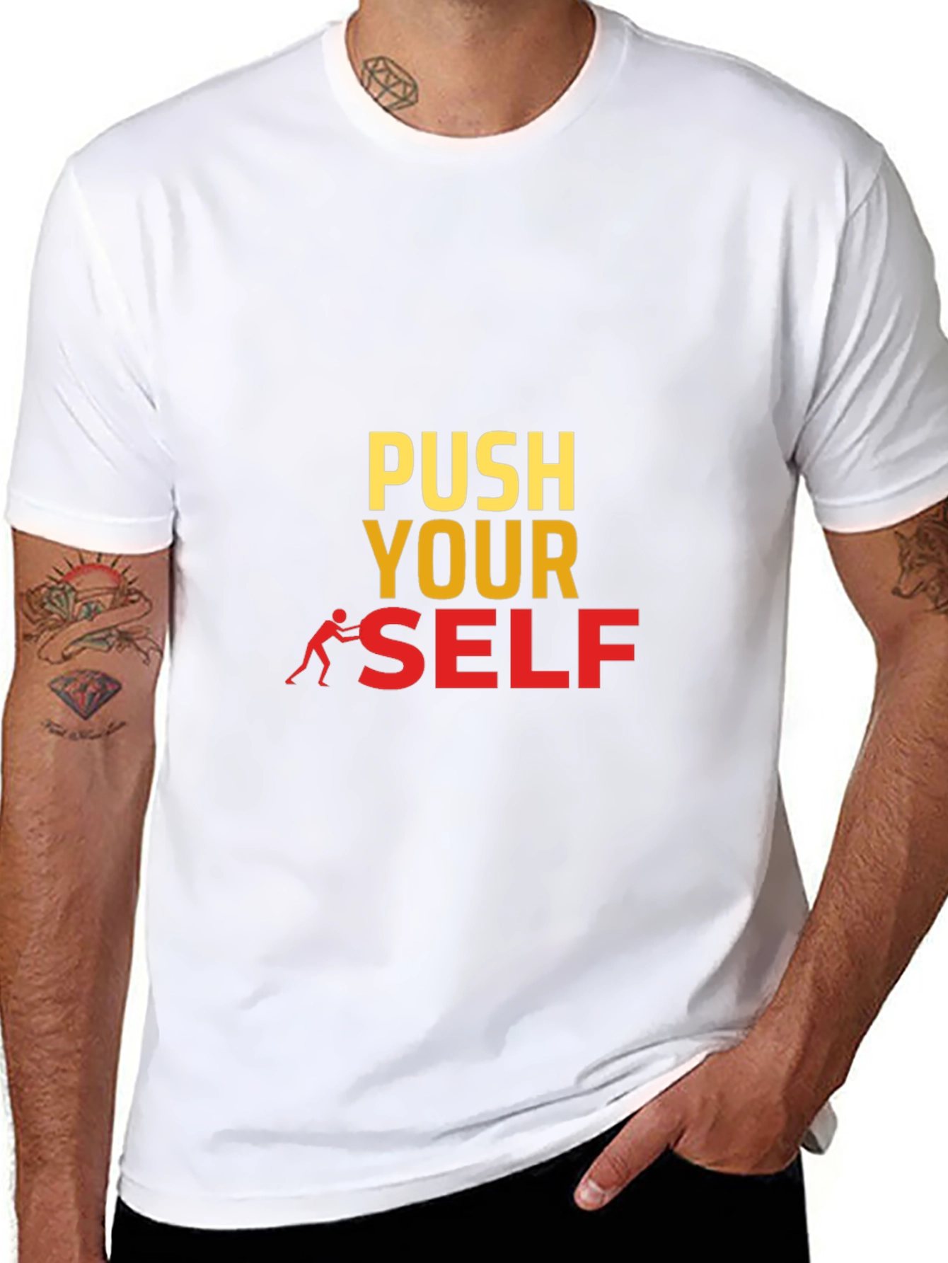 Push Yourself Black Graphic Tee - Motivational Design