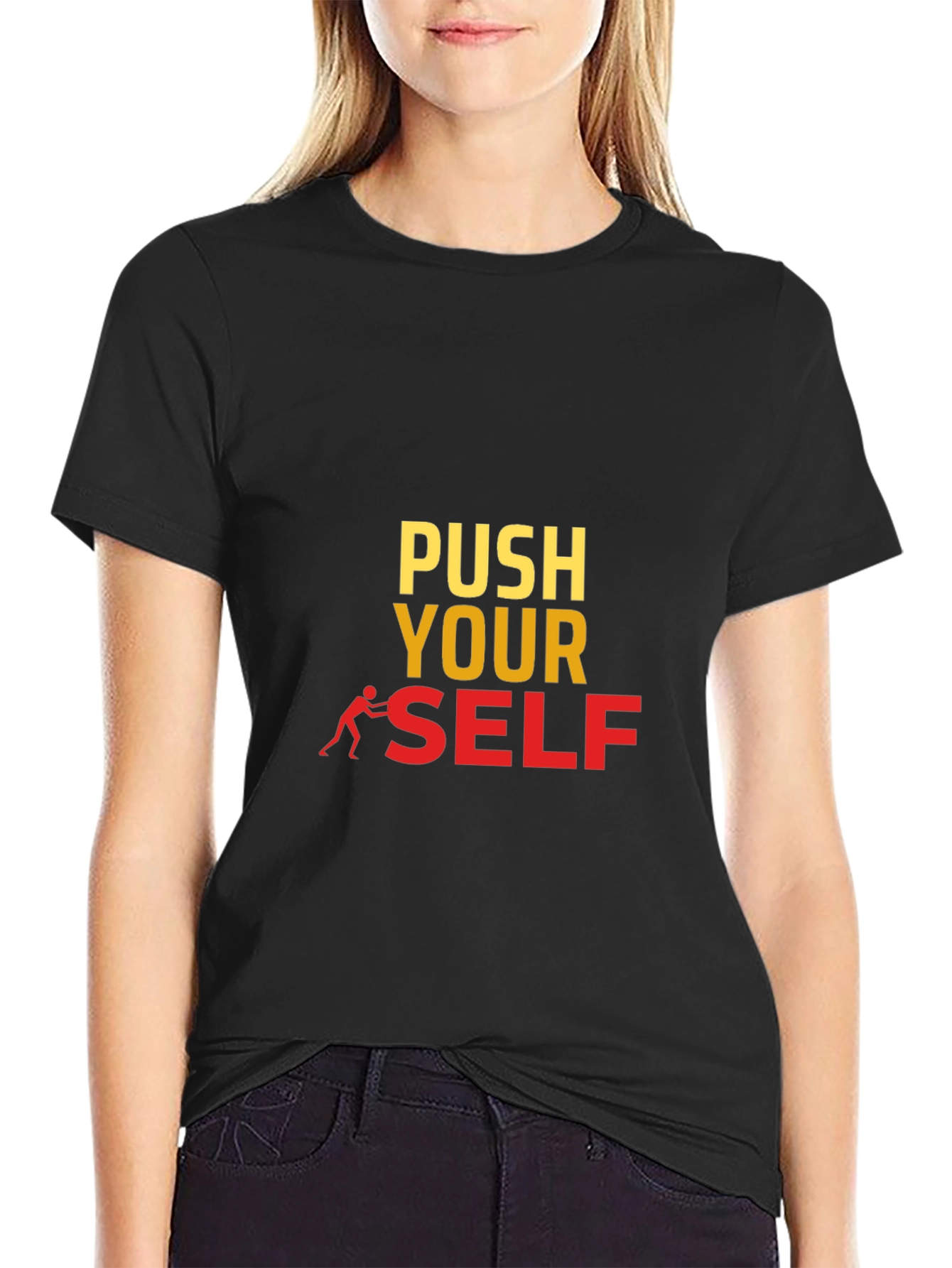 Push Yourself Black Graphic Tee - Motivational Design