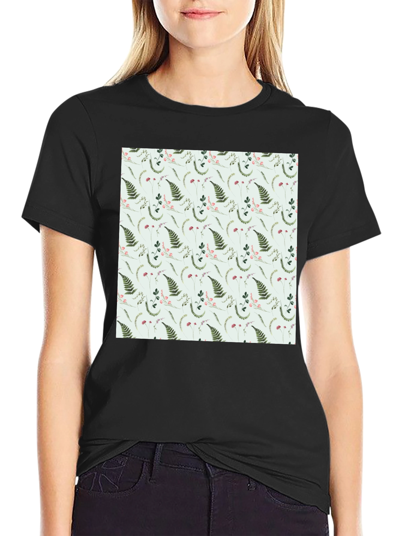 Botanical Print Black T-Shirt