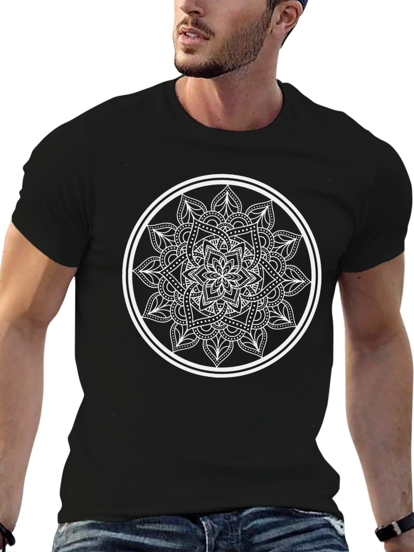 Black T-Shirt with Mandala Design