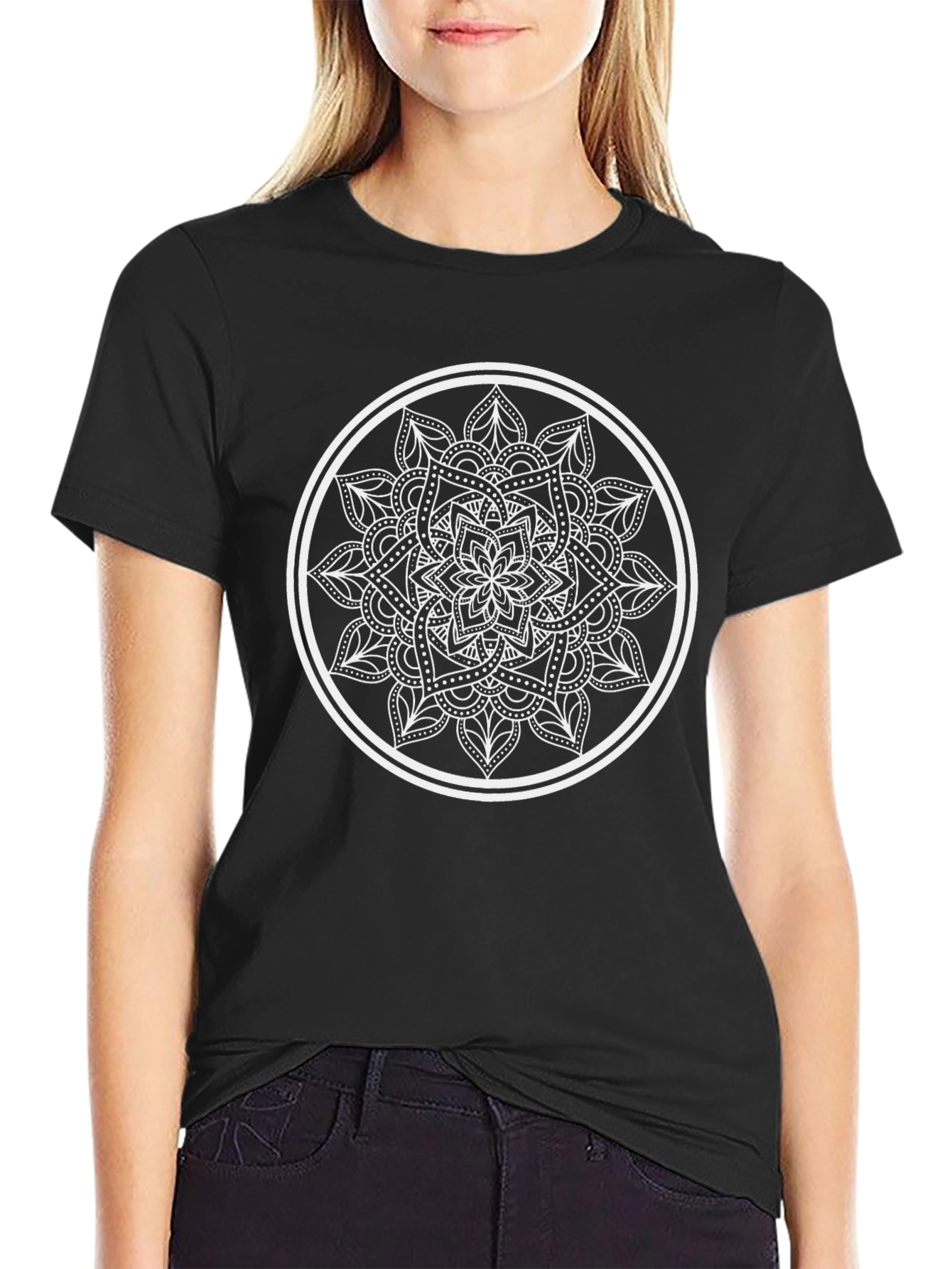 Black T-Shirt with Mandala Design
