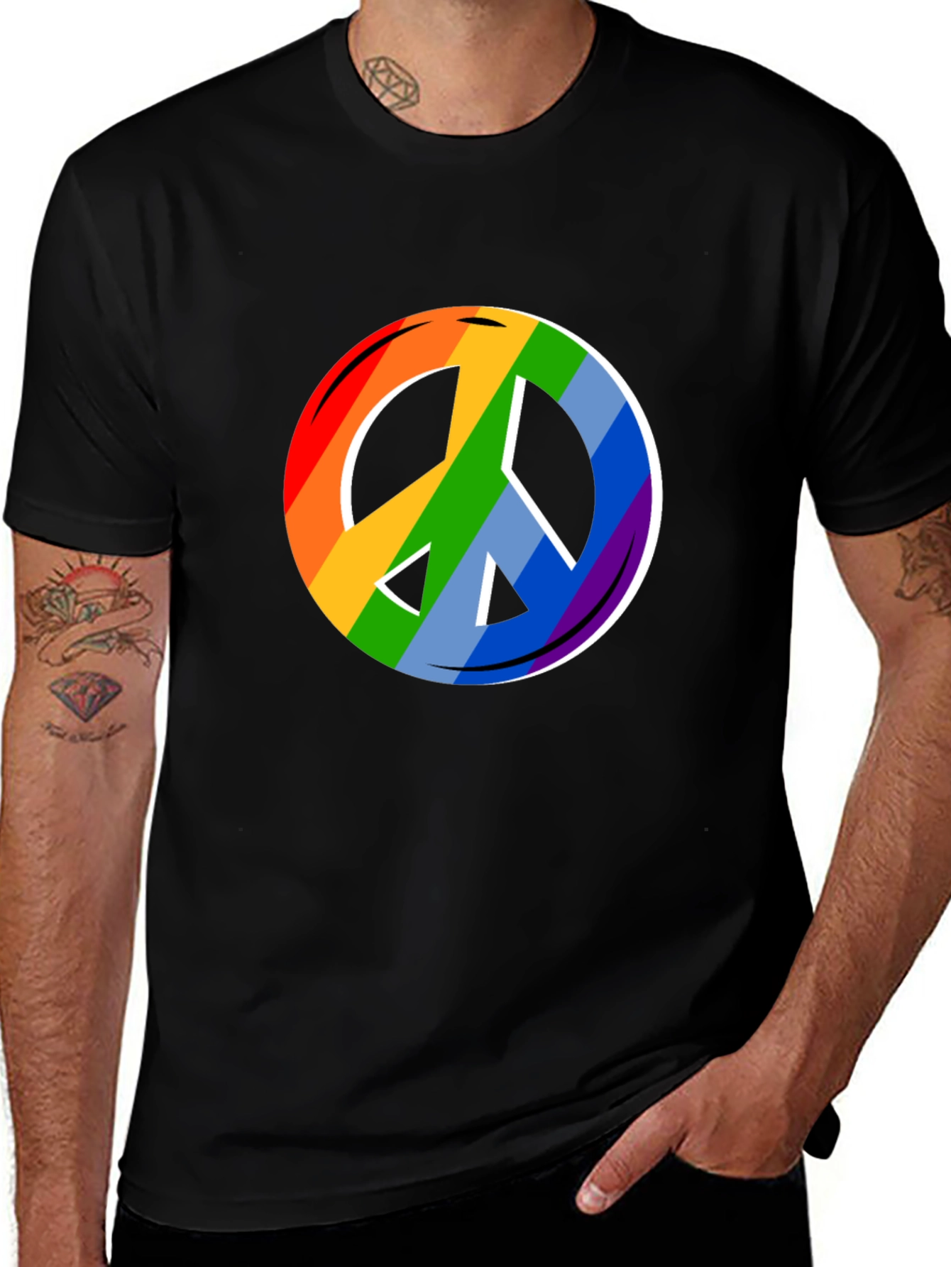 Rainbow Peace Sign Black T-Shirt
