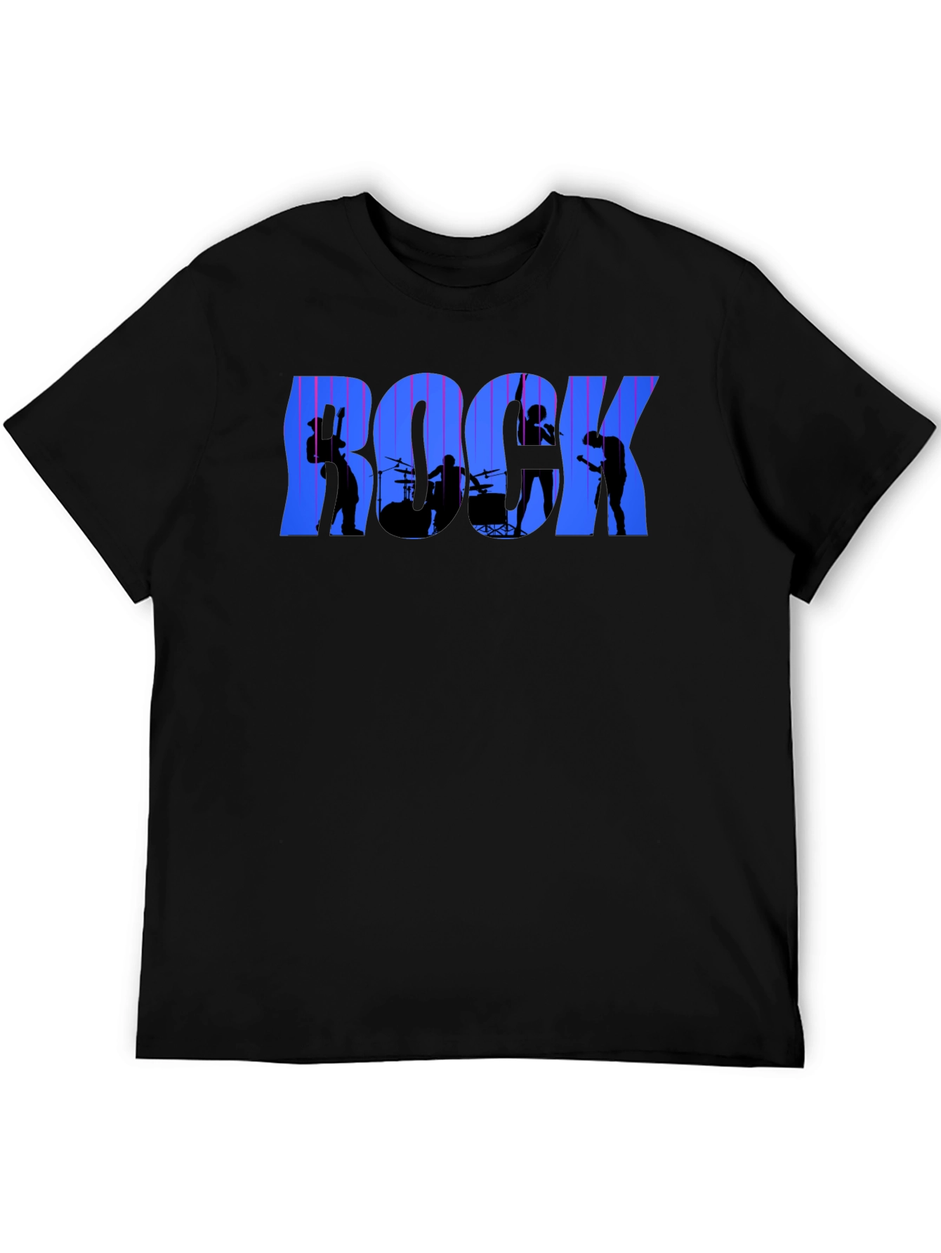 Rock Band Silhouette Graphic Tee - Black Cotton T-Shirt