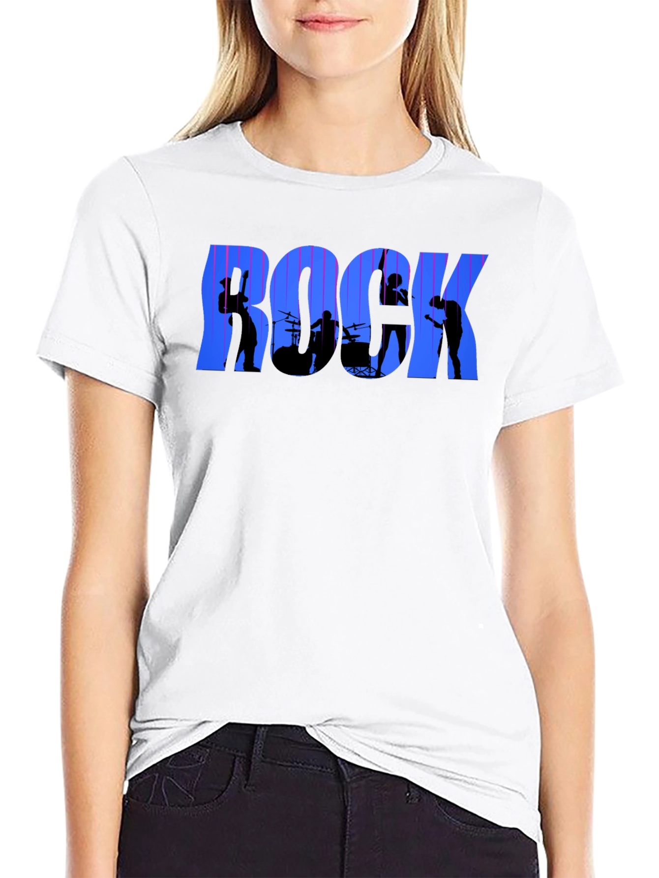 Rock Band Silhouette Graphic Tee - Black Cotton T-Shirt
