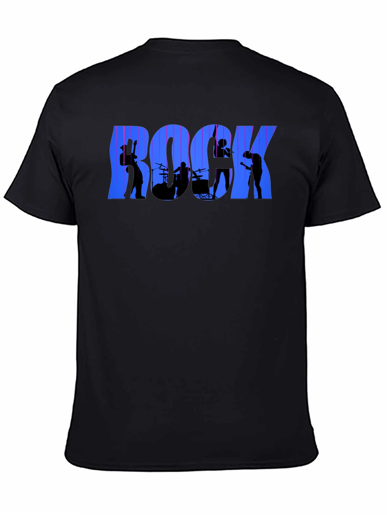 Rock Band Silhouette Graphic Tee - Black Cotton T-Shirt