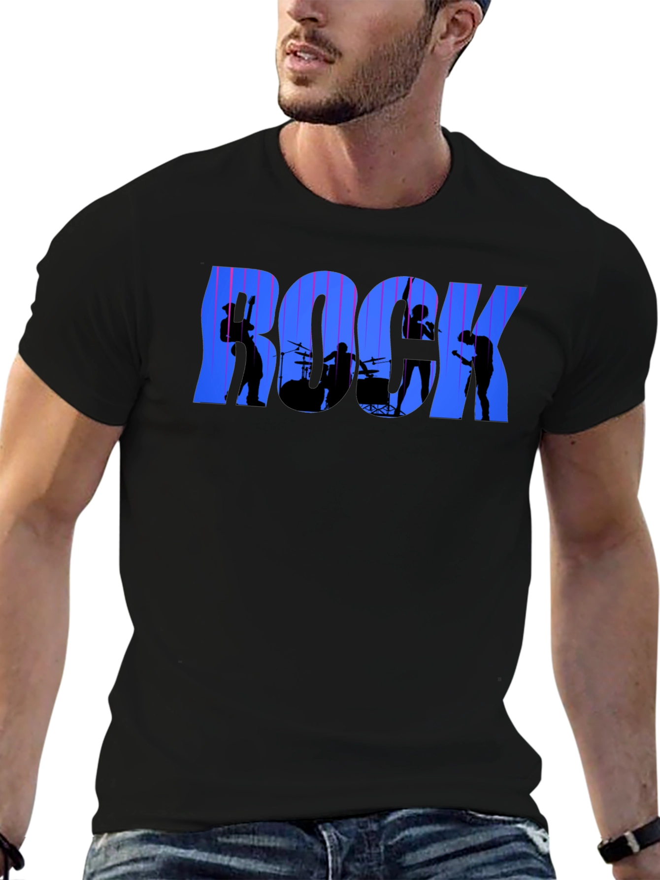 Rock Band Silhouette Graphic Tee - Black Cotton T-Shirt