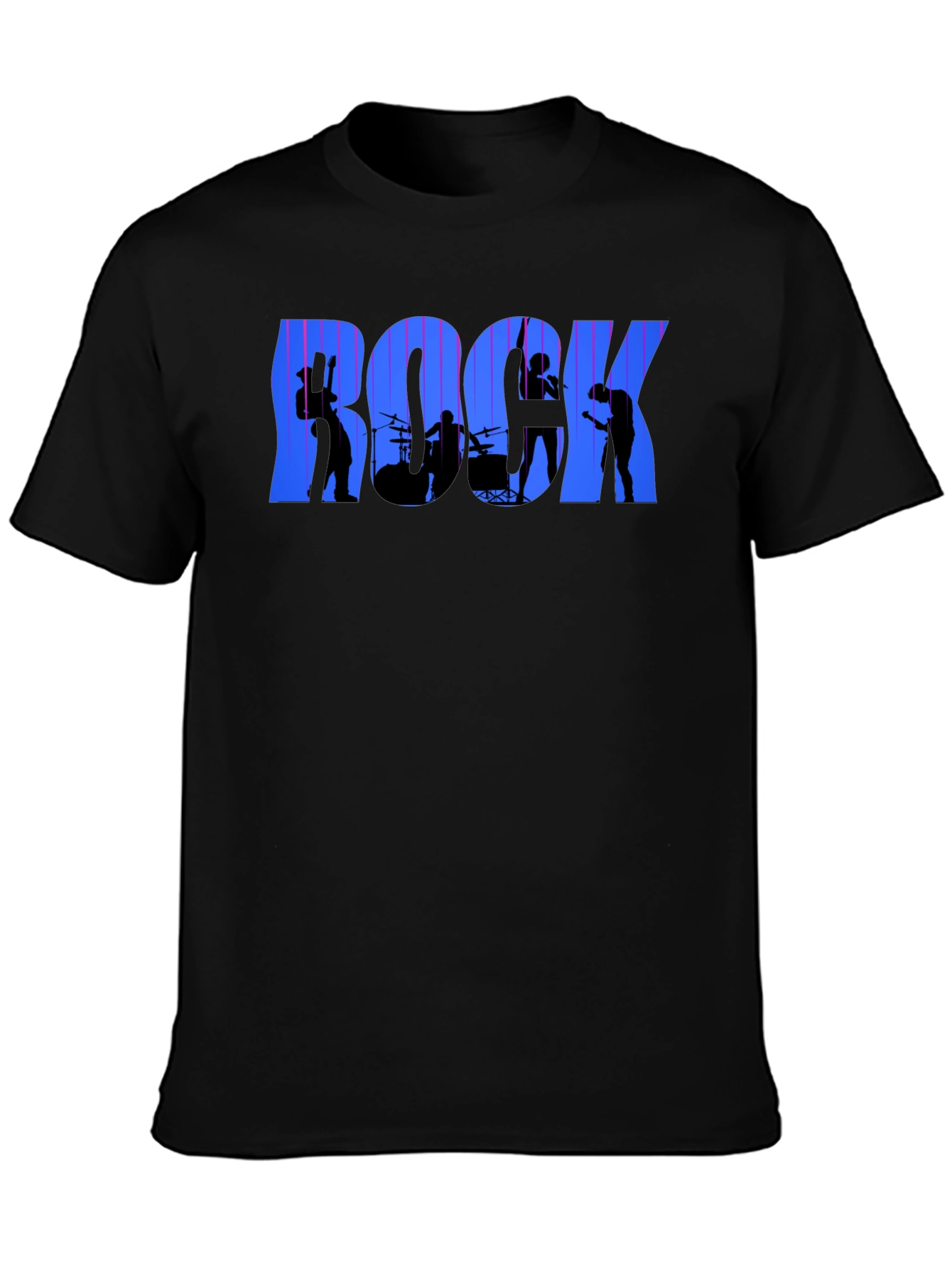 Rock Band Silhouette Graphic Tee - Black Cotton T-Shirt