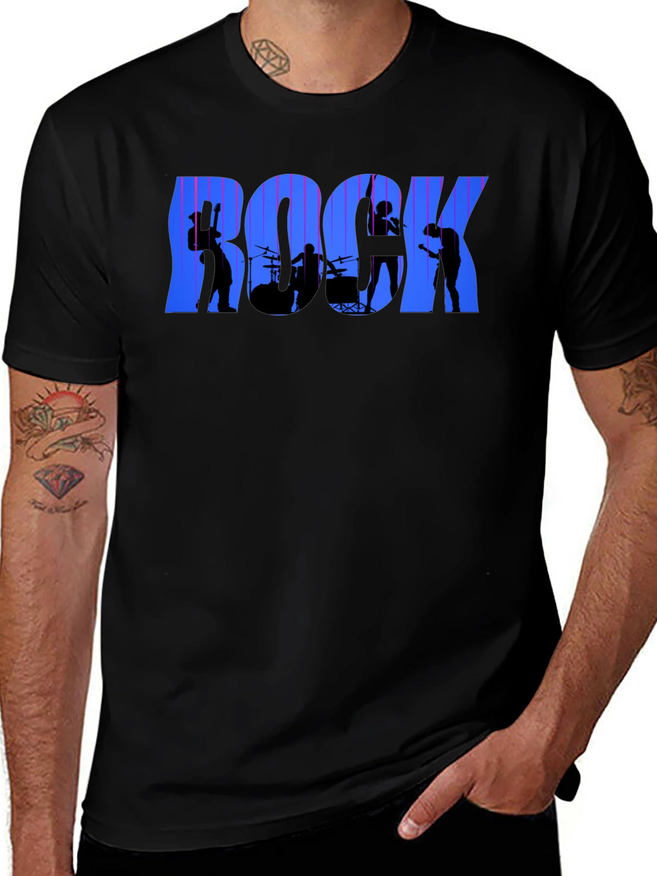 Rock Band Silhouette Graphic Tee - Black Cotton T-Shirt
